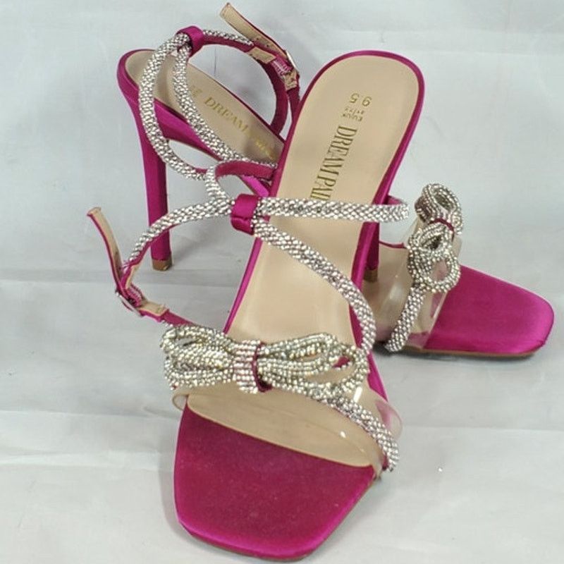 Other Dream Pair Fuchsia Opentoe Heels Crystal Bow Ankle Strap 9.5 Size US 9.5 / IT 39.5 - 4 Thumbnail