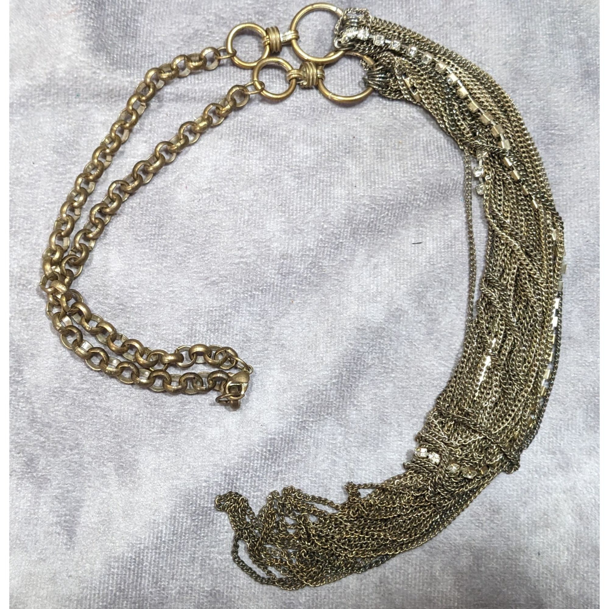 Other 80s Glam Gold Tone Layered Chain Necklace With Rhinestones A Size ONE SIZE - 4 Thumbnail