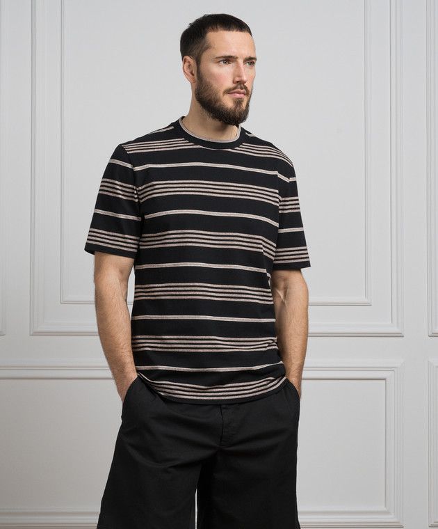 Brunello Cucinelli o1y0526 Crewneck T-Shirt in Black/Brown Size US XL / EU 56 / 4 - 3 Thumbnail