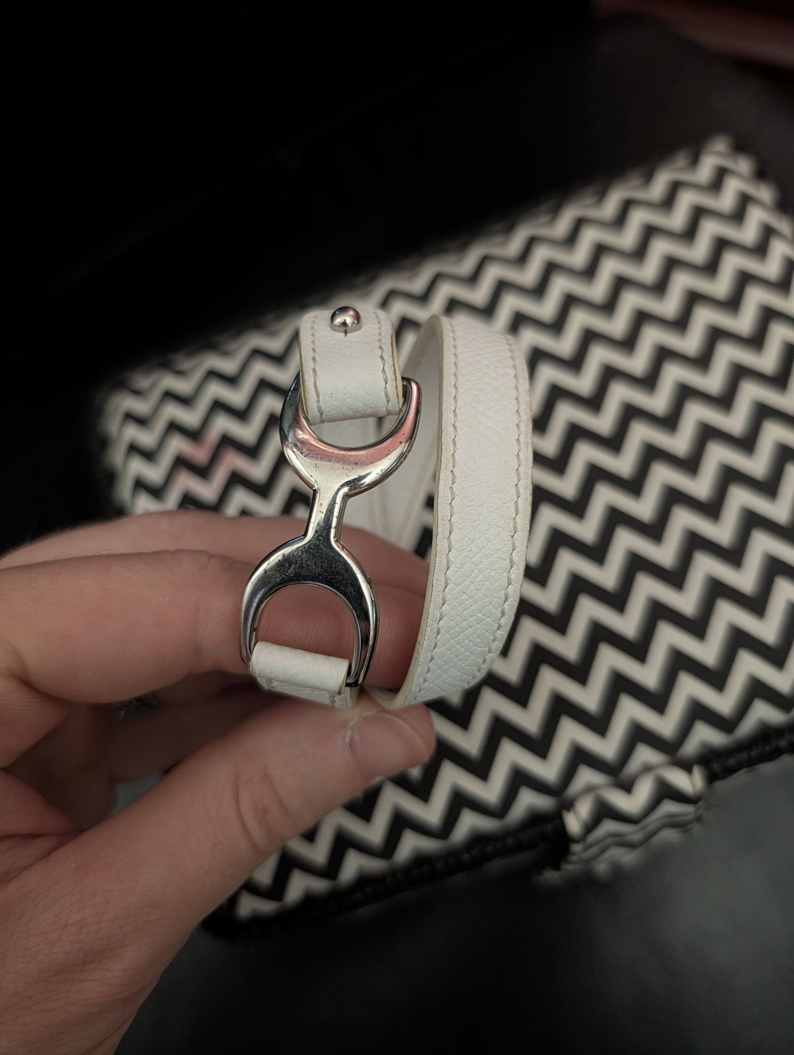Hermes White Calfskin Double Wrap Tour Bracelet Silver 2011 S Size ONE SIZE - 2 Thumbnail
