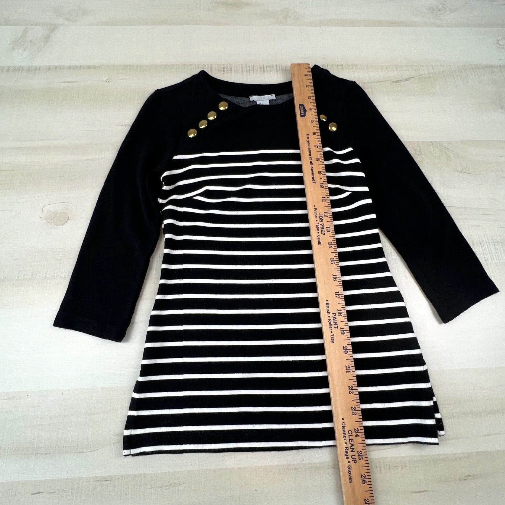 H&M H&M Womens Small Black Striped 3/4 Sleeve Button Accent Knit Top Size S / US 4 / IT 40 - 6 Thumbnail