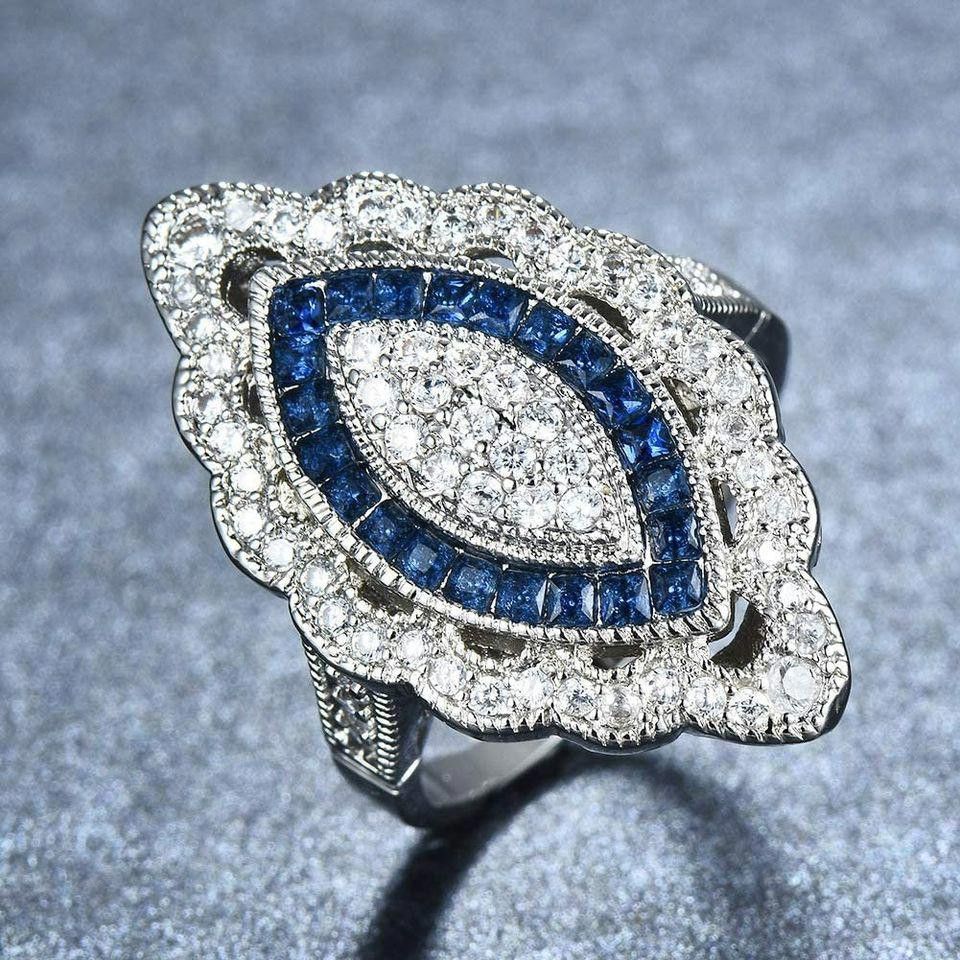 Designer Vintage 2.35CT White & Blue Sapphire Art Deco Ring - Size 7 Size ONE SIZE - 6 Thumbnail