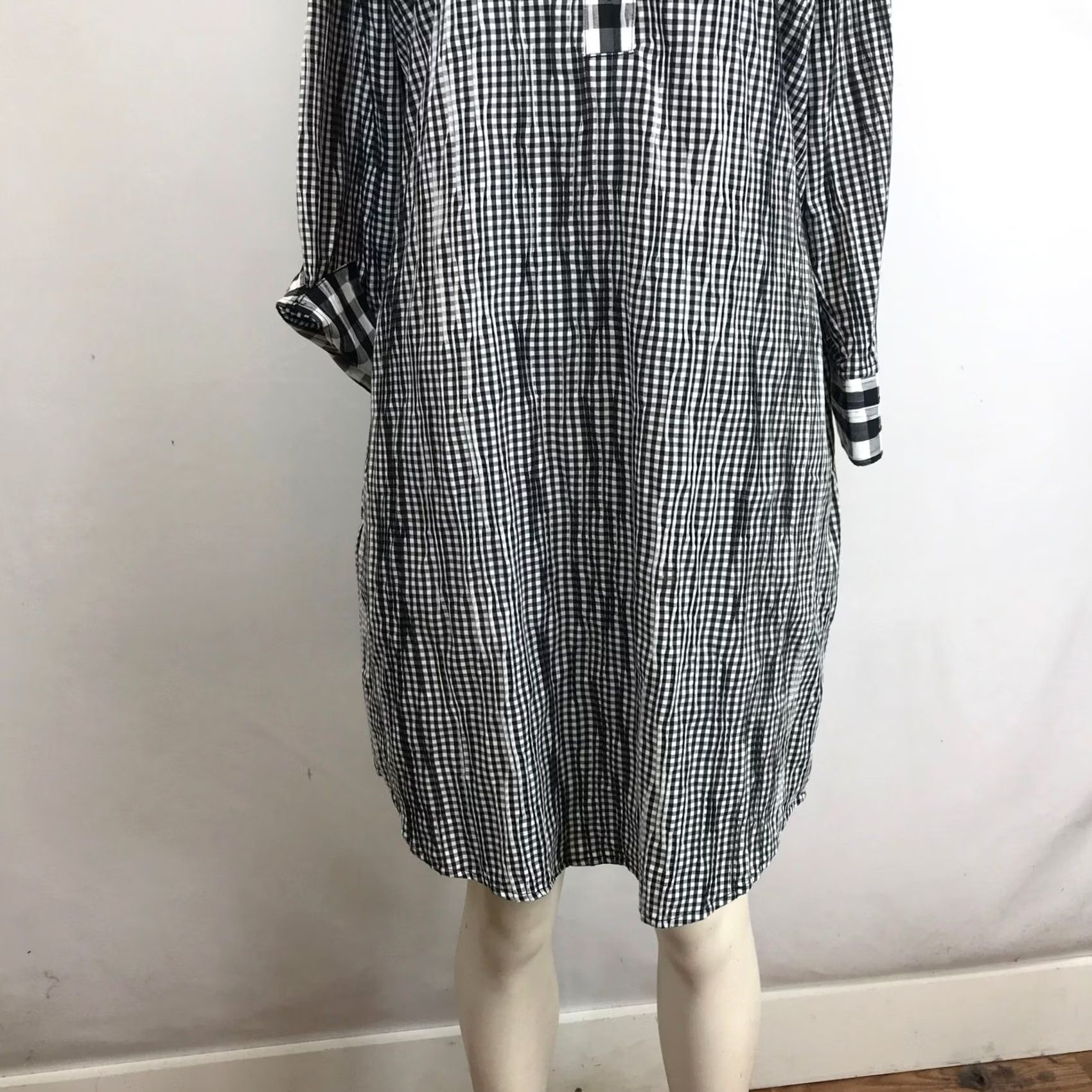 Vintage Foxcroft Shirt Dress Sz 6 Black White Gingham Button Front Collared Long Sleeve Size M / US 6-8 / IT 42-44 - 3 Thumbnail