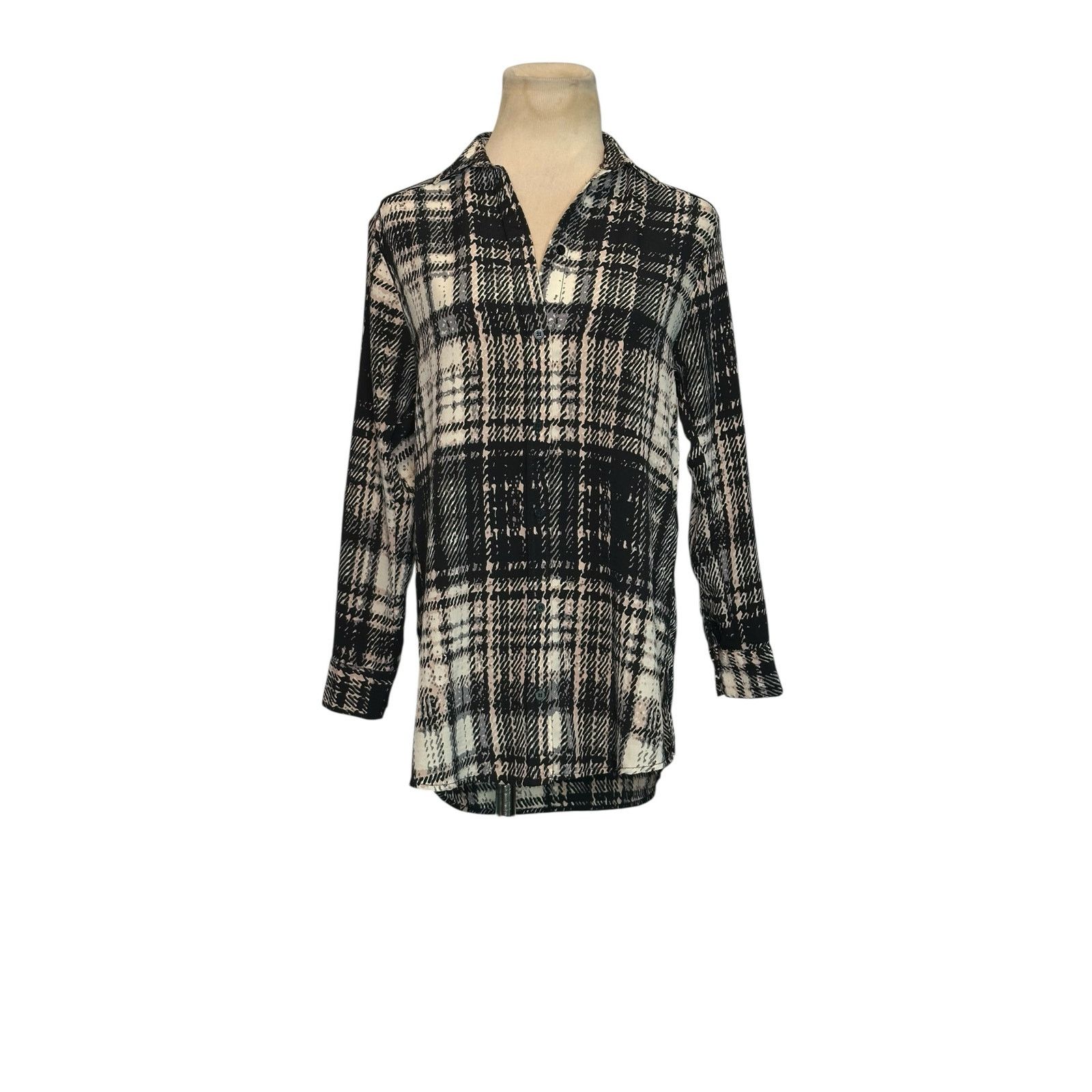 Topshop Topshop black plaid 3/4 sleeves buttoned blouse size 2P Size XS / US 0-2 / IT 36-38 - 10 Thumbnail