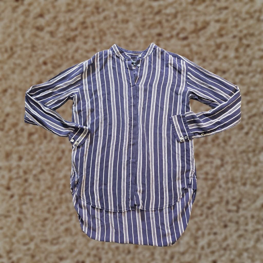 Madewell Madewell Top Womens Size S Blue White Stripe Silk Tunic Blouse V-Neck Pullover Long Sleeve Size S / US 4 / IT 40 - 1 Thumbnail