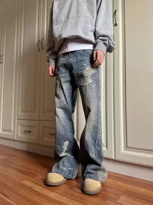 VIBE Street hip hop vintage Y2K micro flare ripped baggy jeans Size US 32 / EU 48 - 1 Thumbnail
