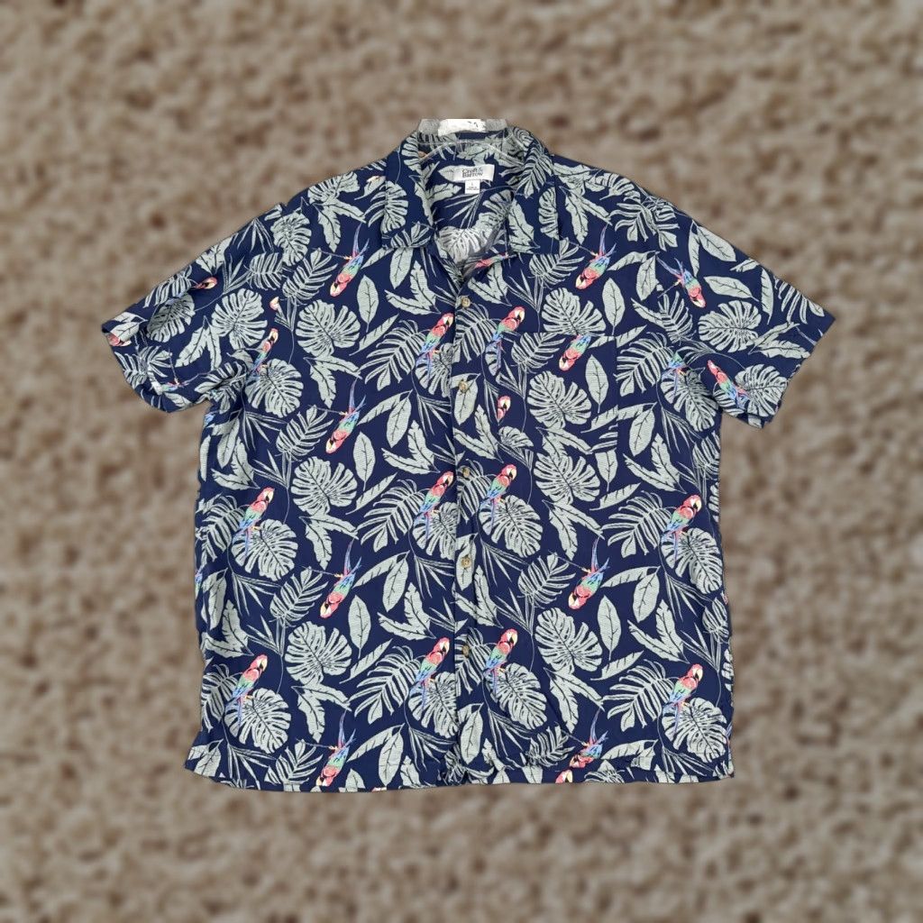 Croft & Barrow VINTAGE Croft & Barrow Shirt Mens Large Blue Palm Leaf Parrot Hawaiian Button Up Rayon Size US L / EU 52-54 / 3 - 1 Thumbnail