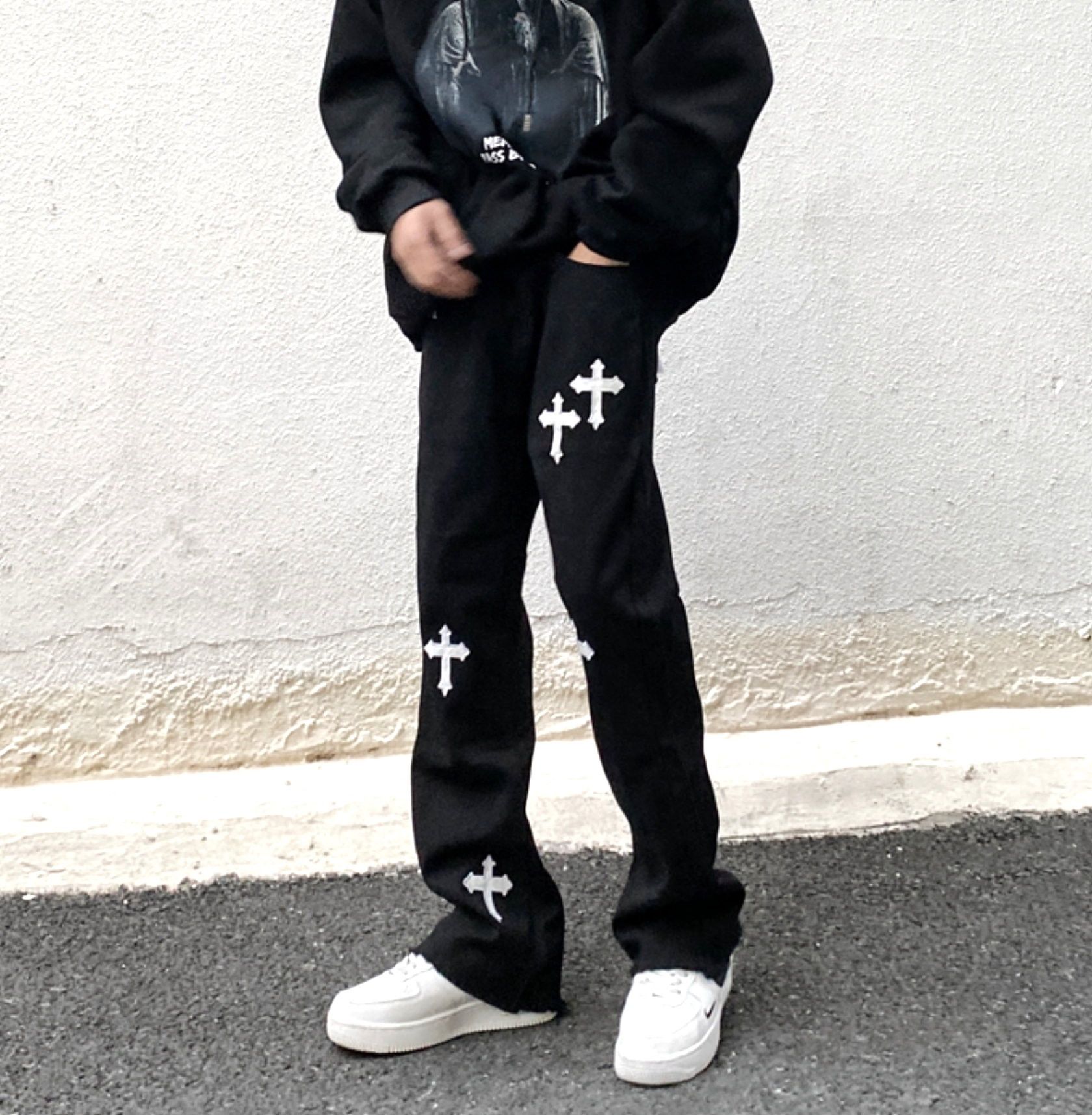 Designer × Japanese Brand × Vintage Vintage Hippie Gothic Cross Flared Jeans Glamour Rave Size US 31 - 5 Thumbnail
