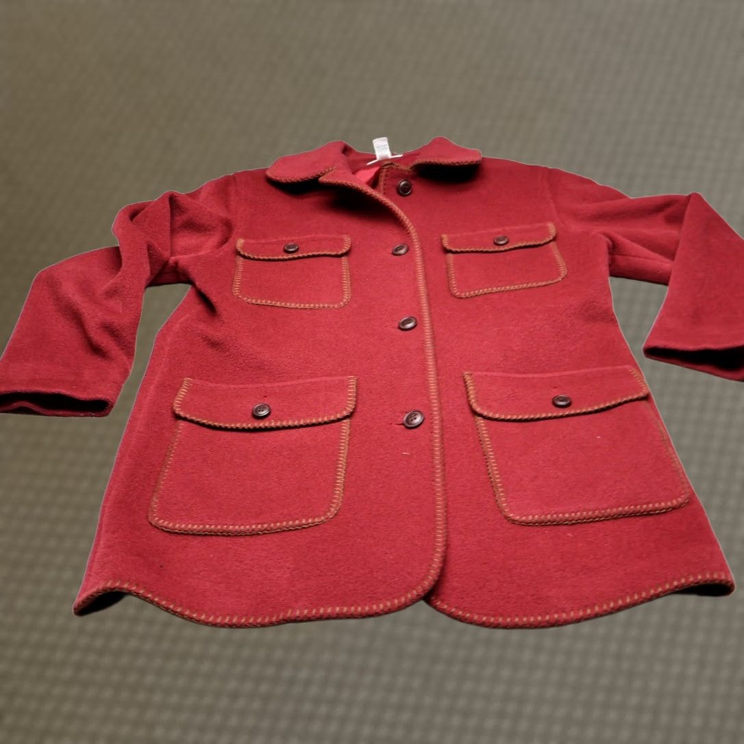 Lands' End VINTAGE Lands' End Coat Womens 12 Red Wool Blend Winter Chore Jacket Coat Button Front Lined Mid-Length USA Made Mens Womens Size XL / US 12-14 / IT 48-50 - 1 Thumbnail