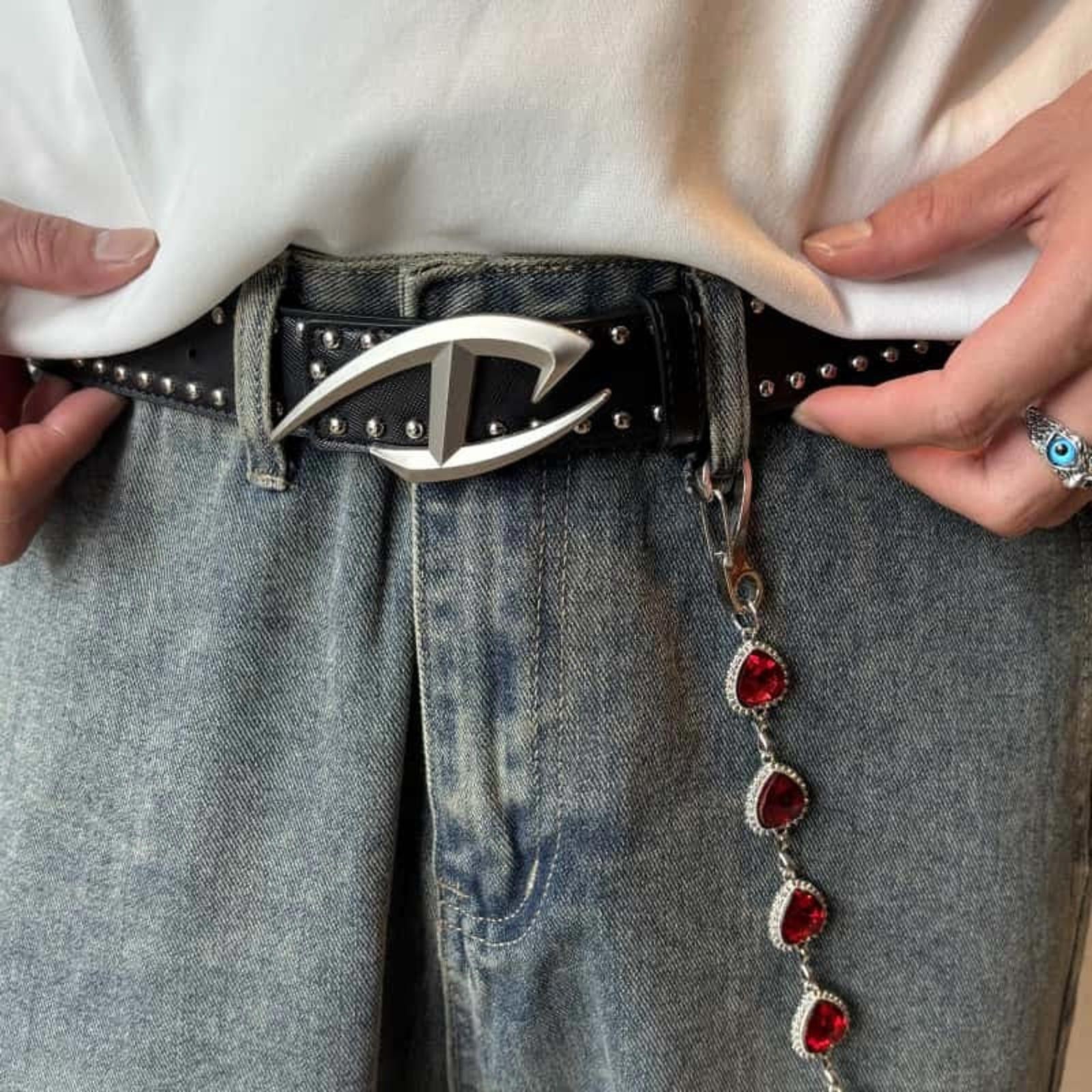 Other Rivet Cowhide Belt – Black Leather, Unisex Casual Fit Size ONE SIZE - 1 Thumbnail