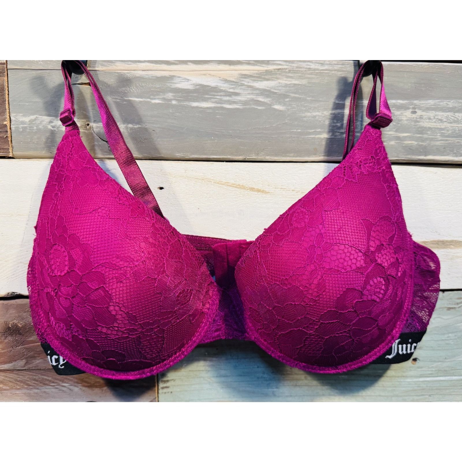 Juicy Couture Juicy Couture Hot Pink Lace Sexy Push Up Bra Size 36D - EXCE Size ONE SIZE - 1 Thumbnail