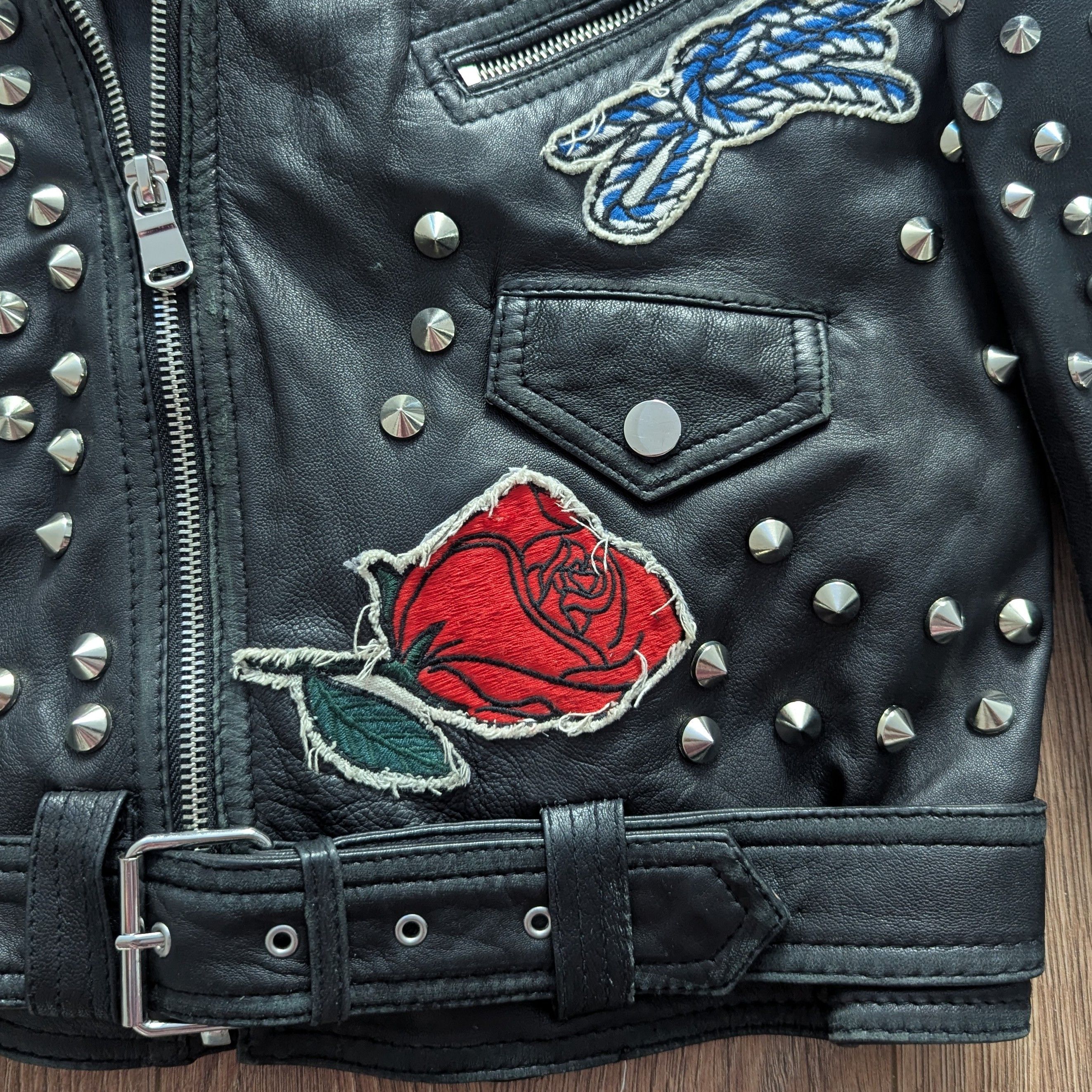 Zara Zara Studded cMotorcycle Biker Jacket Sailor Patches Size XS / US 0-2 / IT 36-38 - 8 Thumbnail