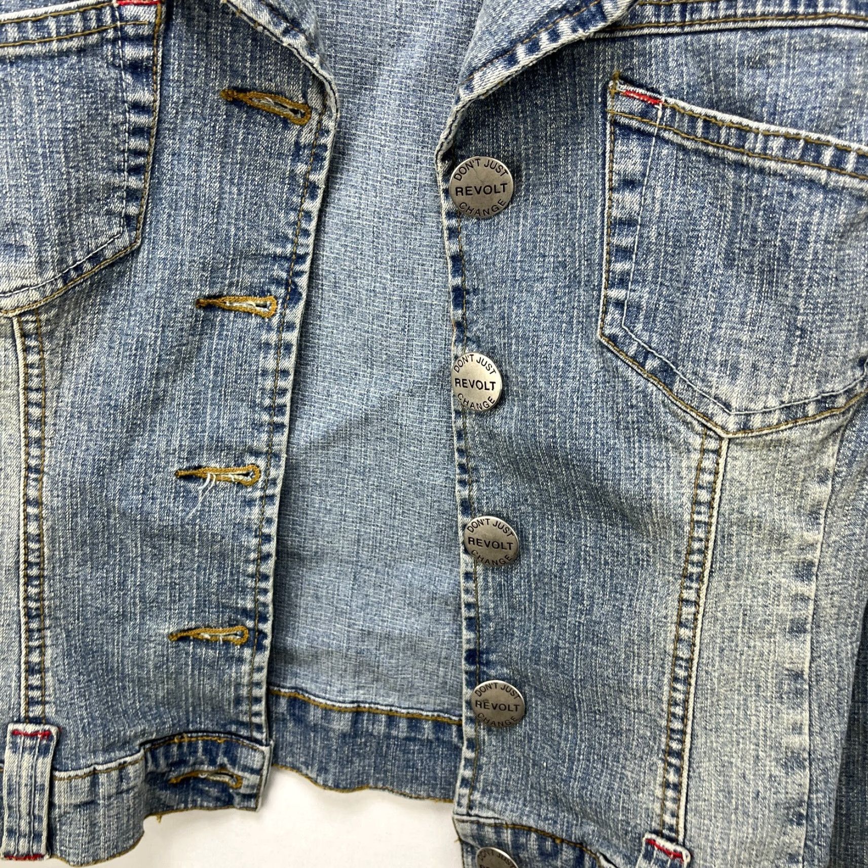 Denime VINTAGE Revolt Jeans Denim Jacket Denim Jacket Womens M Blue Cropped Style 90s? Size 32" / US 10 / IT 46 - 6 Thumbnail