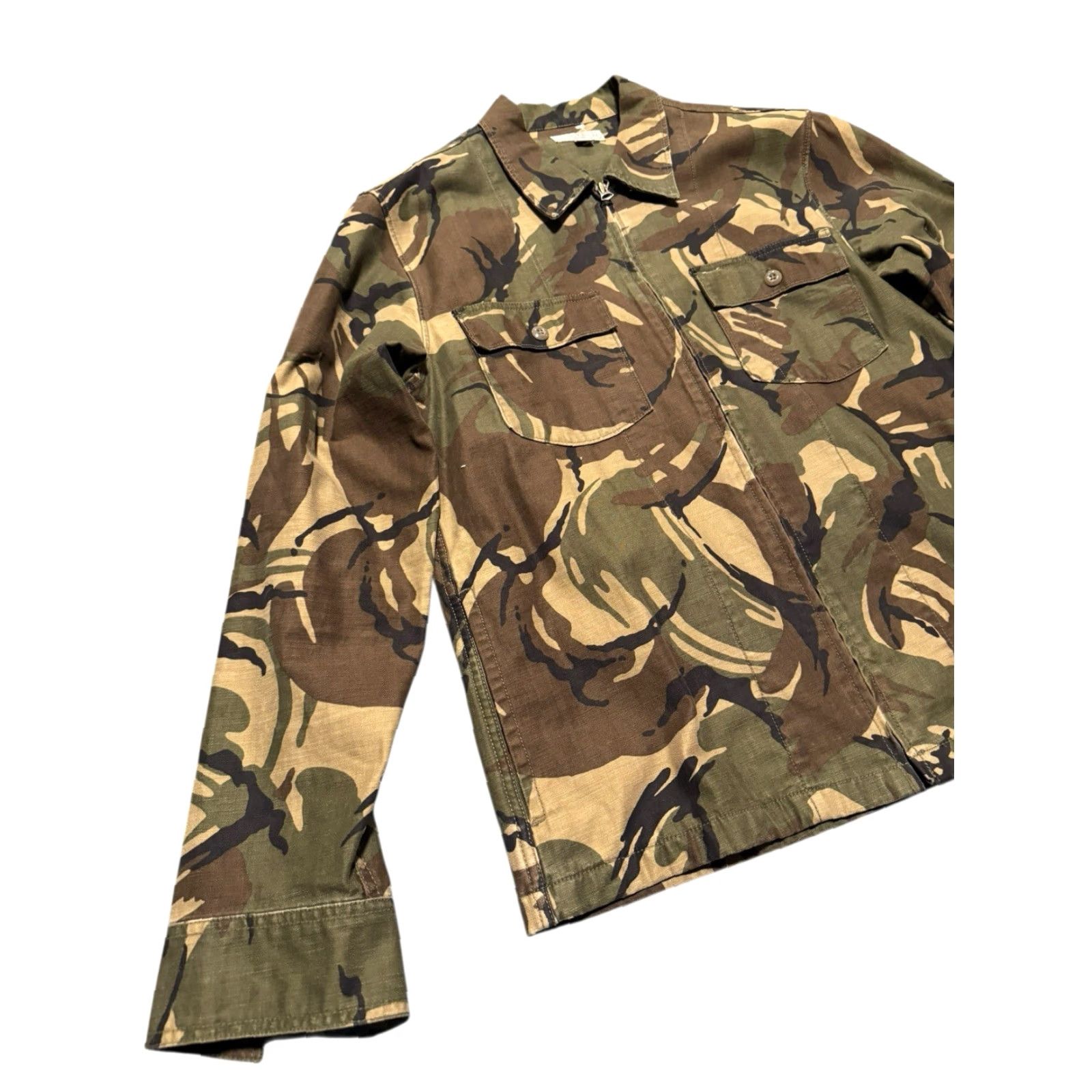 Wallace & Barnes Wallace & Barnes J.Crew DPM Camo Full Zip Military Overshirt Jacket M Green Canvas Cotton Blend Zip Button Mens Jacket Size US M / EU 48-50 / 2 - 5 Thumbnail