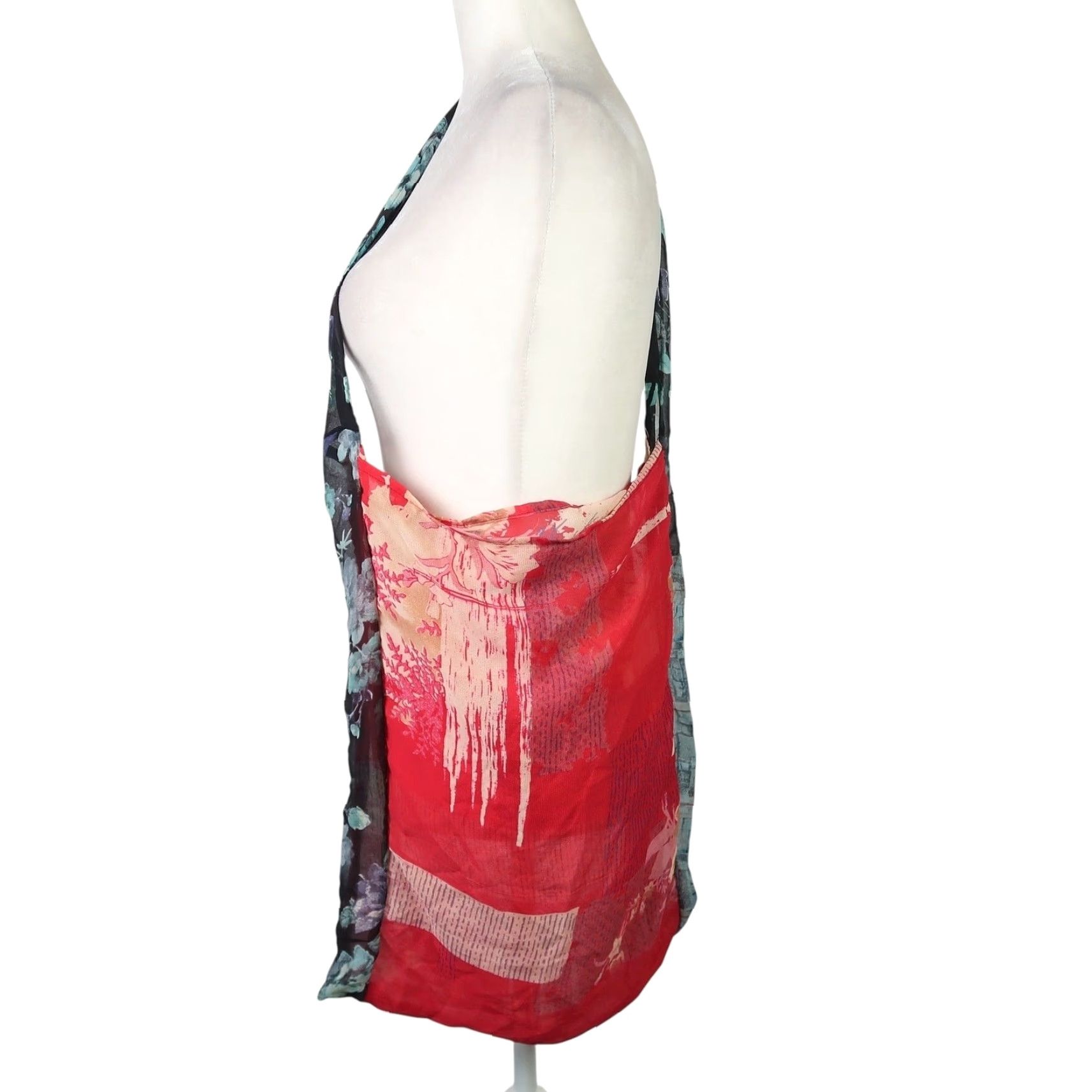 Vintage VINTAGE Y2K Red and Black Floral Sheer Crossbody Tote Bag Purse Red Polyester 14" length 18" height Medium Women Bohemian 90s Crossbody Posh? Size ONE SIZE - 2 Thumbnail