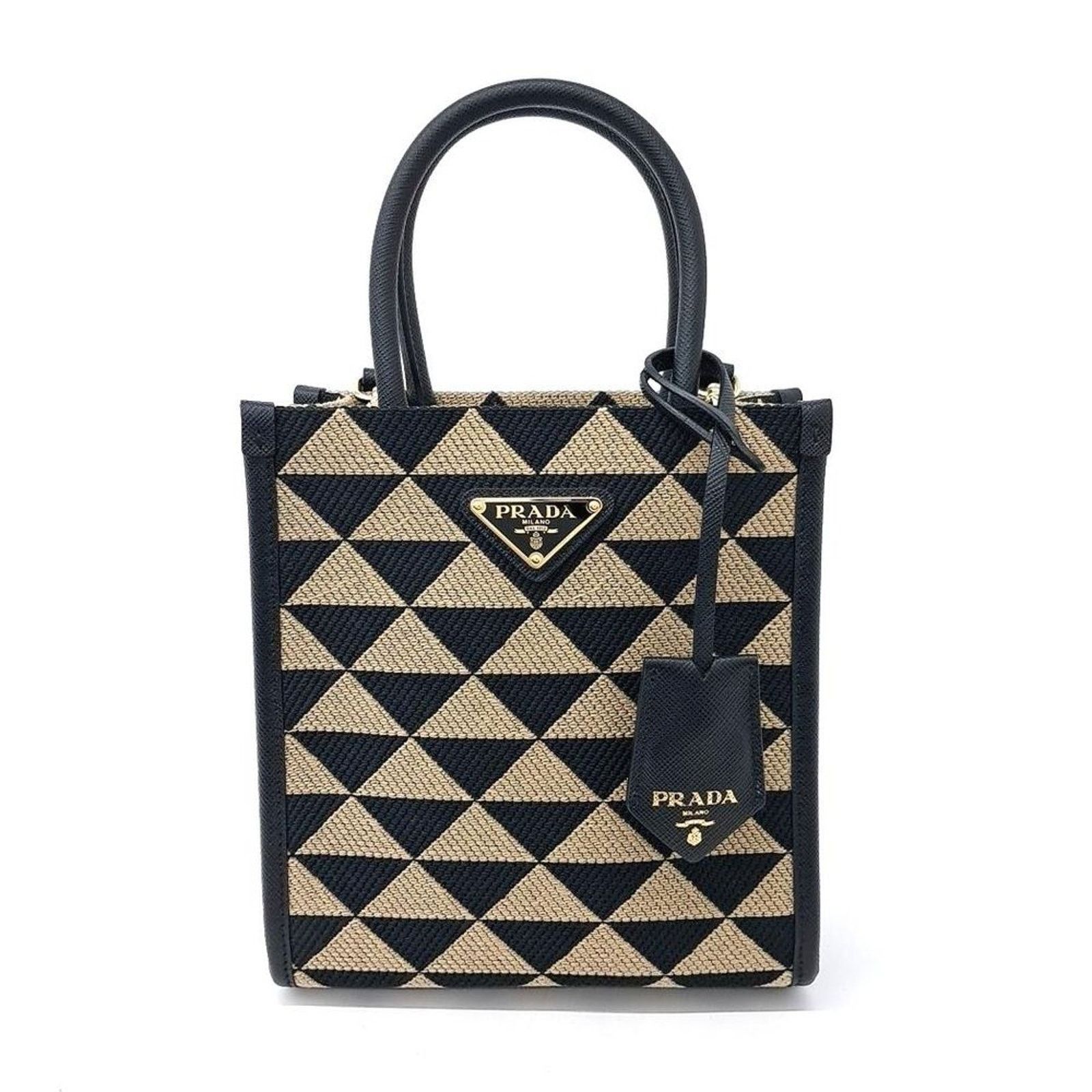 Prada Symbol Jacquard Mini Tote And Crossbody Bag in Black, Women's