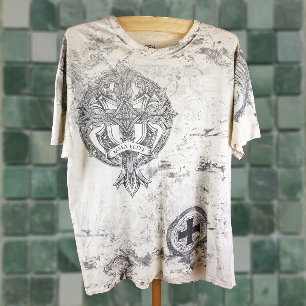 Vintage VINTAGE MMA ELITE Y2K CROSS SKULL GRUNGE T-SHIRT Beige COTTON XLARGE Men Size US XL / EU 56 / 4 - 1 Thumbnail