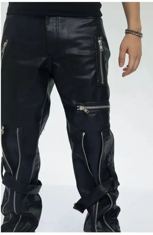 Japanese Brand Pu Leather Pants with Zippers Belt Size US 30 / EU 46 - 2 Thumbnail