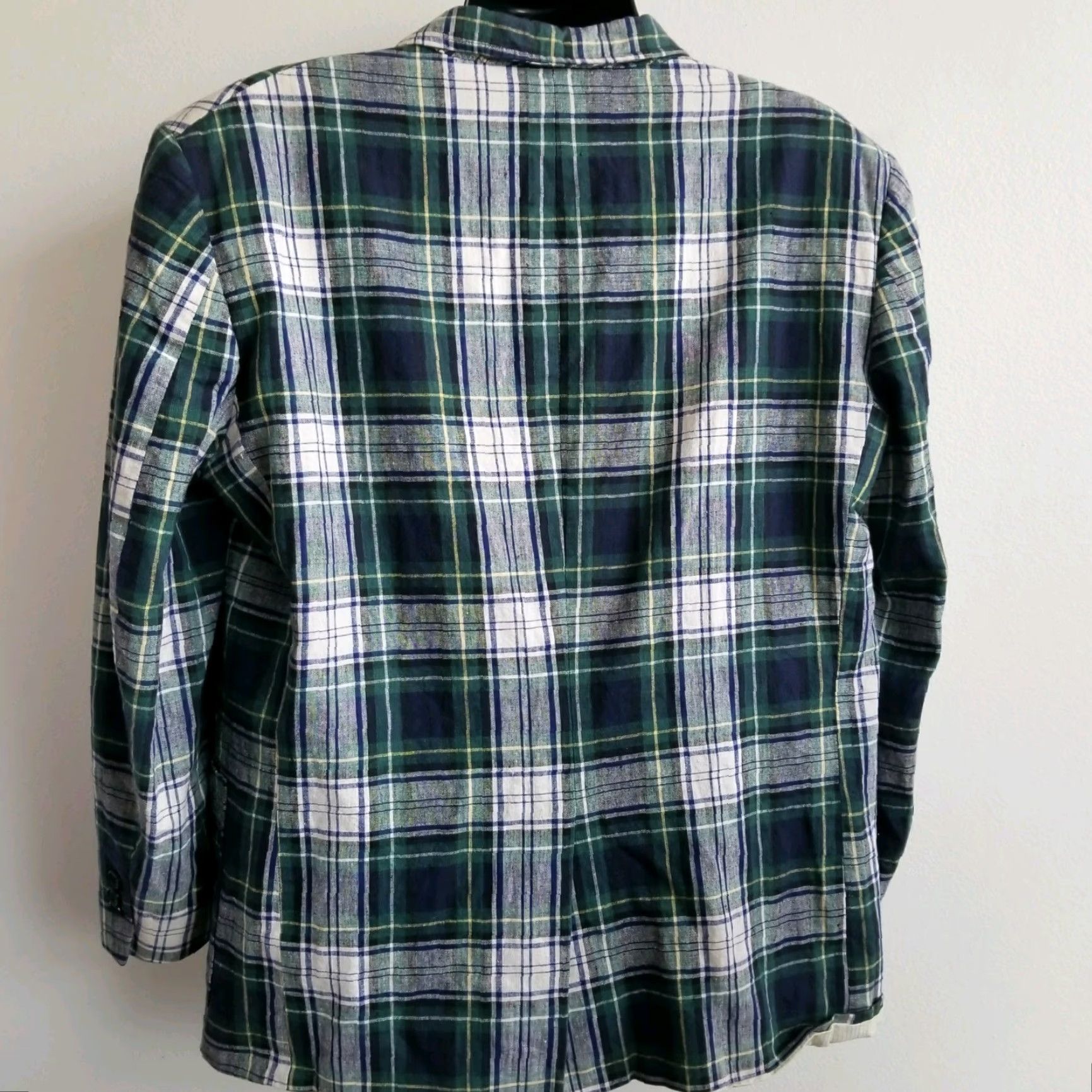 Tommy Hilfiger VINTAGE Tommy Hilfiger Blazer Shirt Mens 90's USA made Navy Blue Green Plaid Size Large Size 42R - 7 Thumbnail
