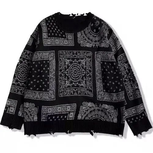 Japanese Brand Black distressed paisley bandana sweater jumper knitwear Size US XL / EU 56 / 4 - 5 Thumbnail