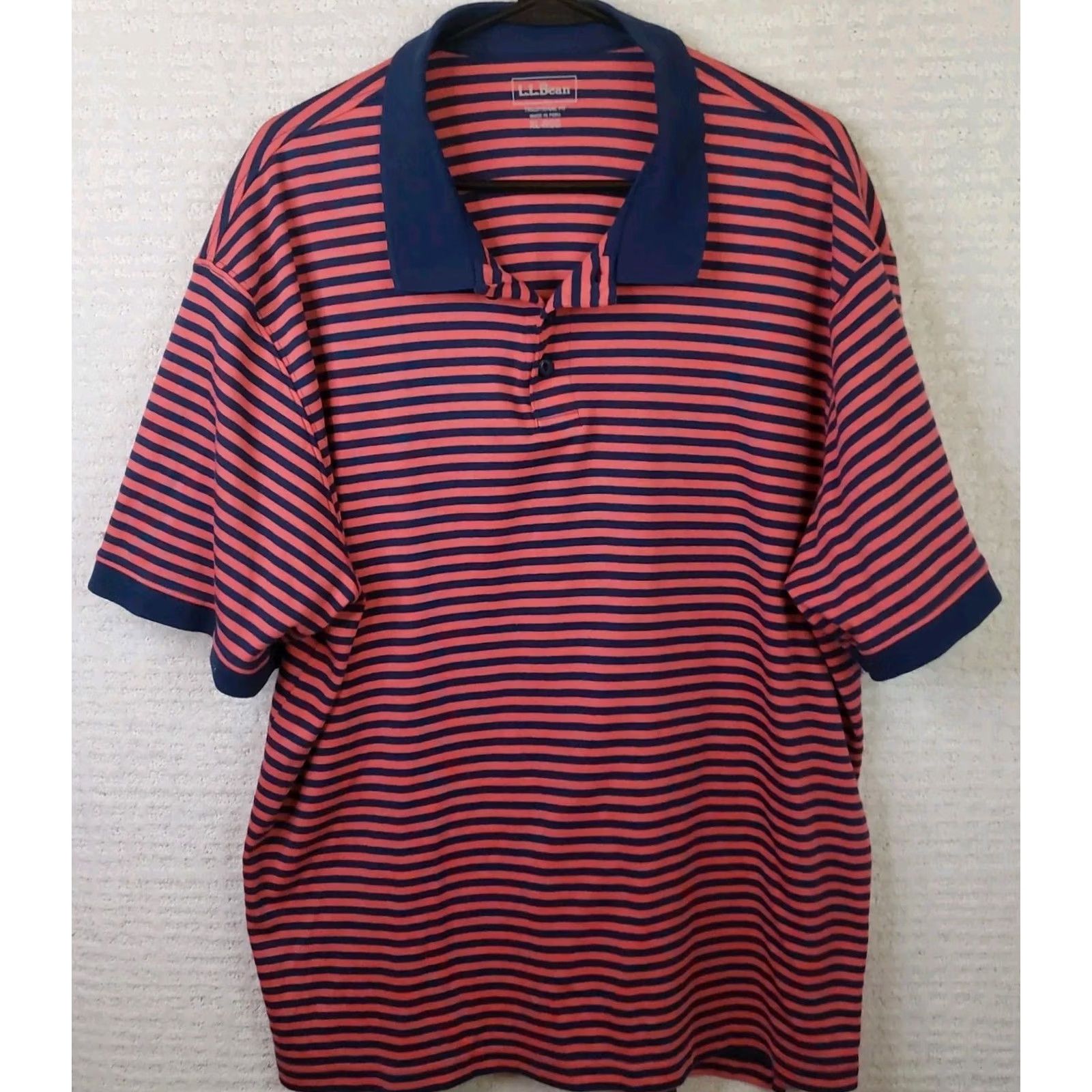 Vintage LL Bean Polo Shirt Men XL Regular Orange Navy Striped Short Sleeve Casual Polo Size US L / EU 52-54 / 3 - 2 Thumbnail