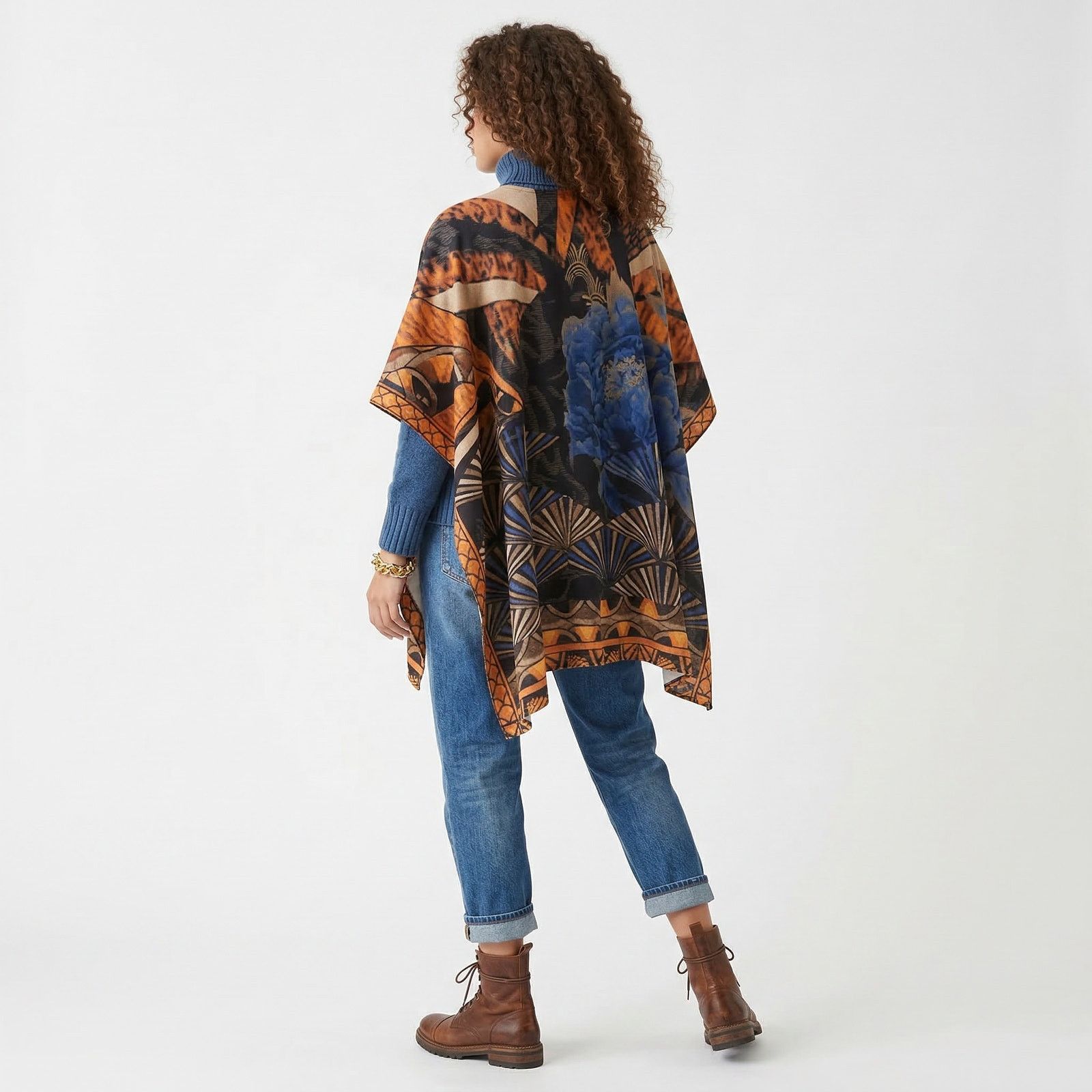 Chicos Blue & Multicolor ULTRA-SUEDE Faux Suede Oversized Ruana Size ONE SIZE - 5 Thumbnail