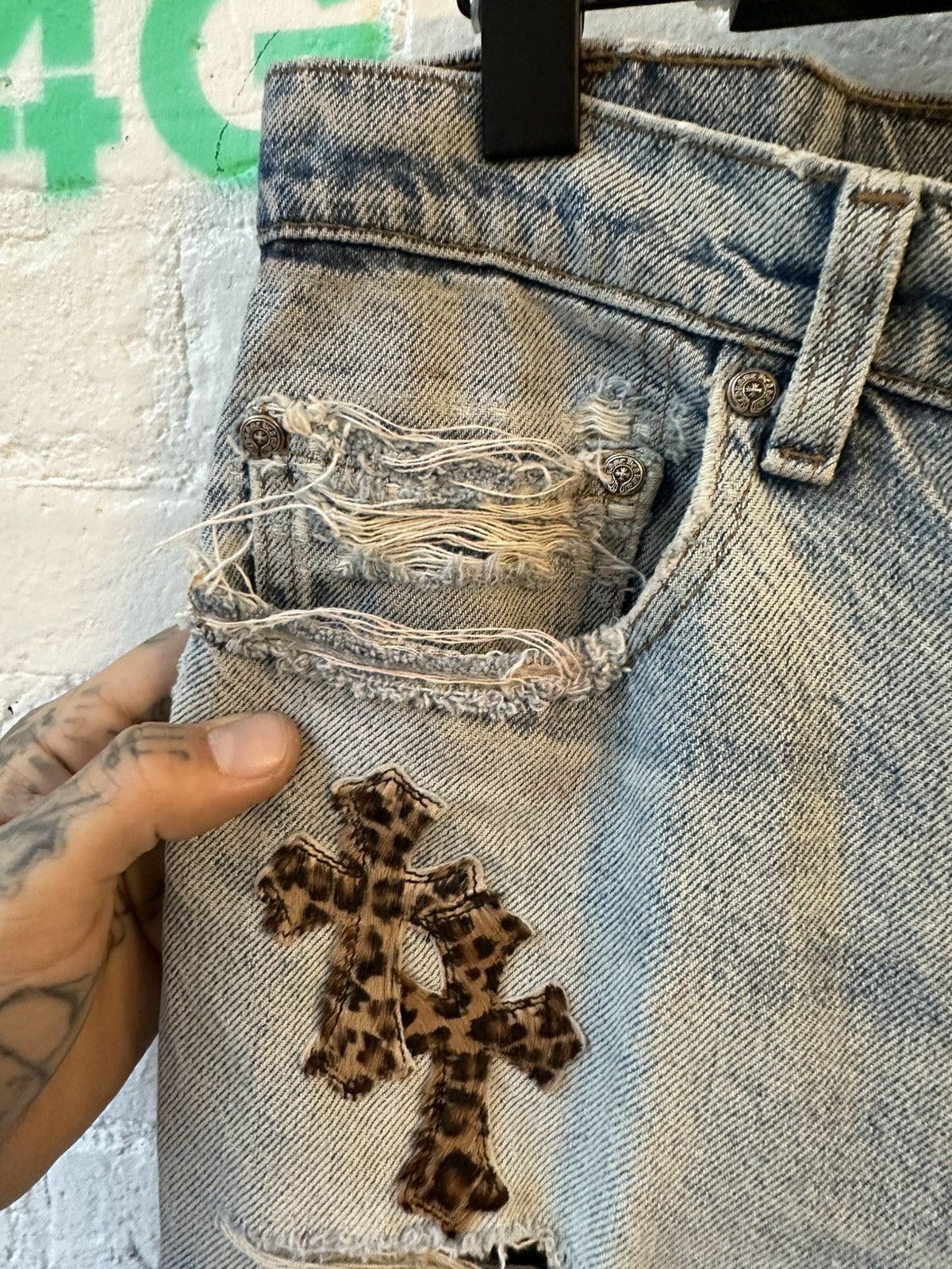 Chrome Hearts Chrome Hearts Chetah Leopard levi cross patch jeans blue Size US 34 / EU 50 - 4 Thumbnail