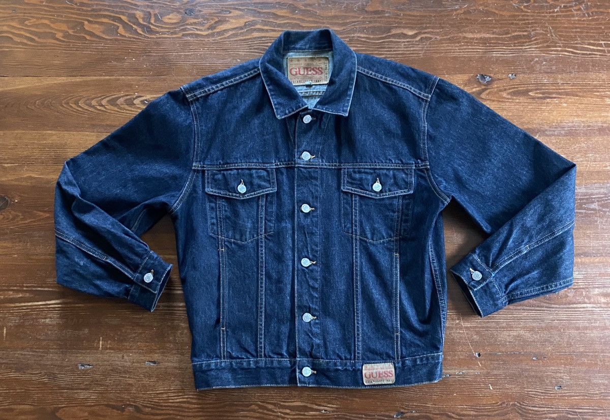 Guess × Vintage Vintage 80’s Guess Dark Blue Denim Jean Jacket Size US S / EU 44-46 / 1 - 2 Thumbnail