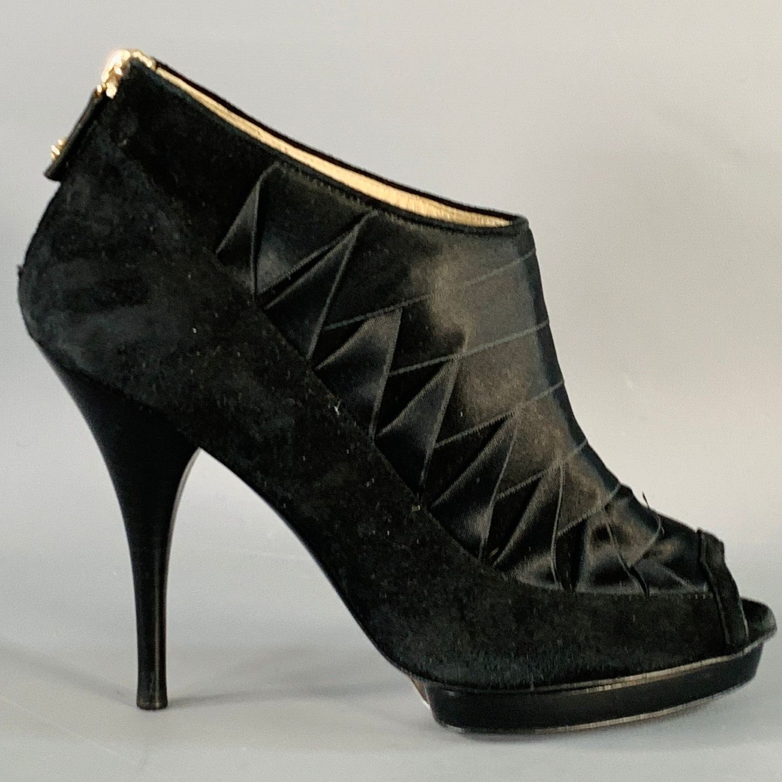 Oscar De La Renta OSCAR DE LA RENTA Black Suede Satin Woven Stiletto Booties Size US 6 / IT 36 - 2 Thumbnail