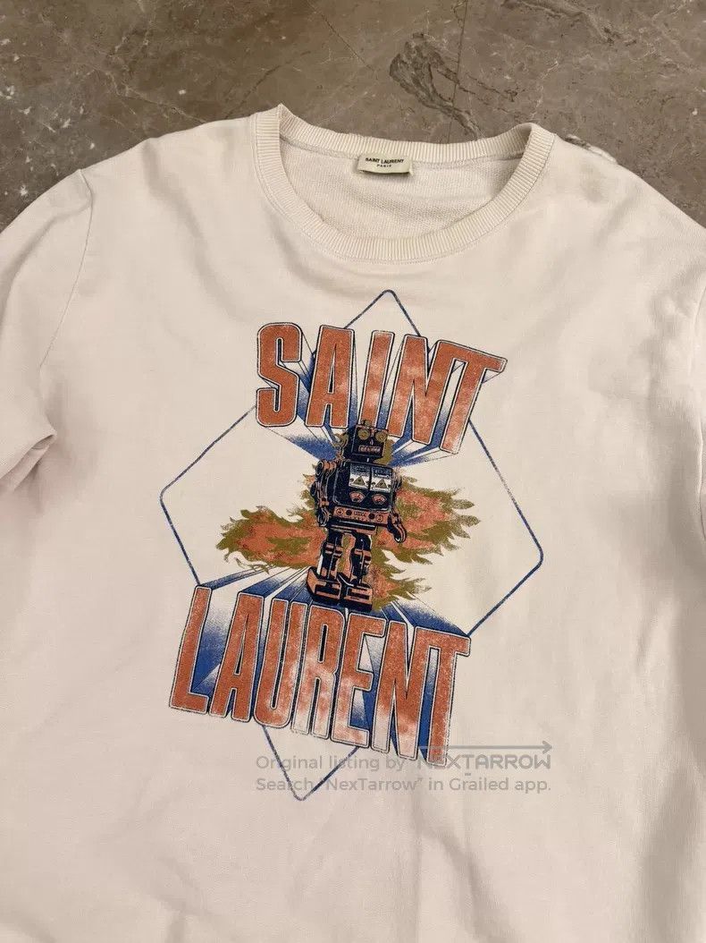 Saint Laurent Paris Saint Laurent Paris White Robot Print Logo Sweatshirt Size US L / EU 52-54 / 3 - 4 Thumbnail