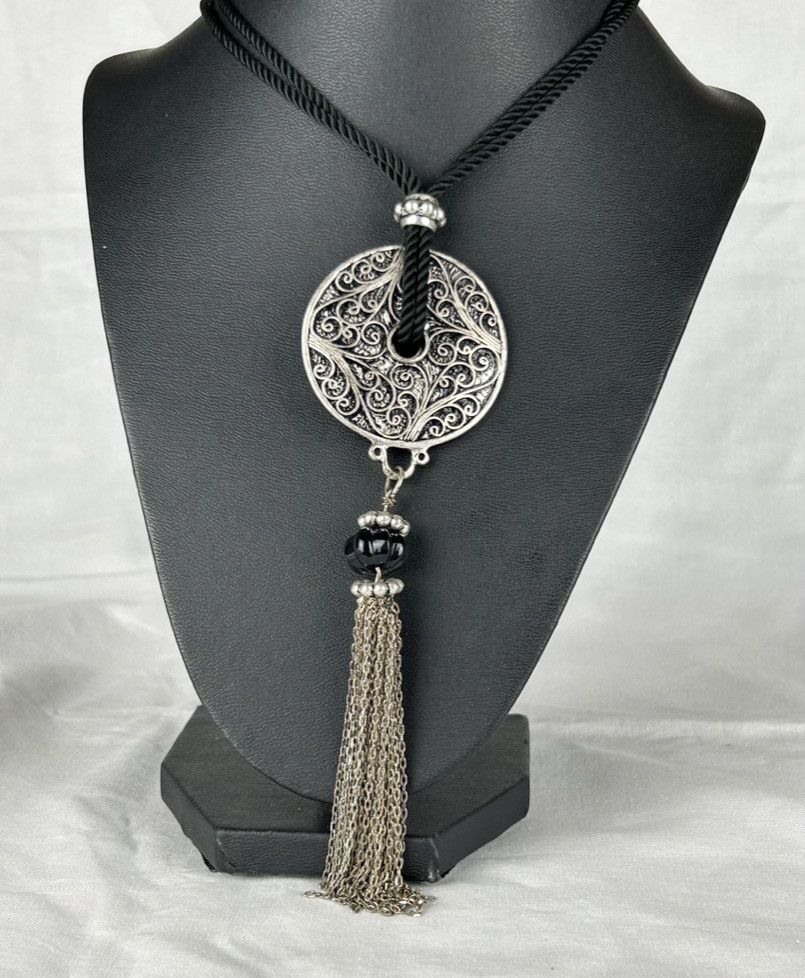 Other Black Cord Medallion and Chain Necklace Size ONE SIZE - 1 Thumbnail