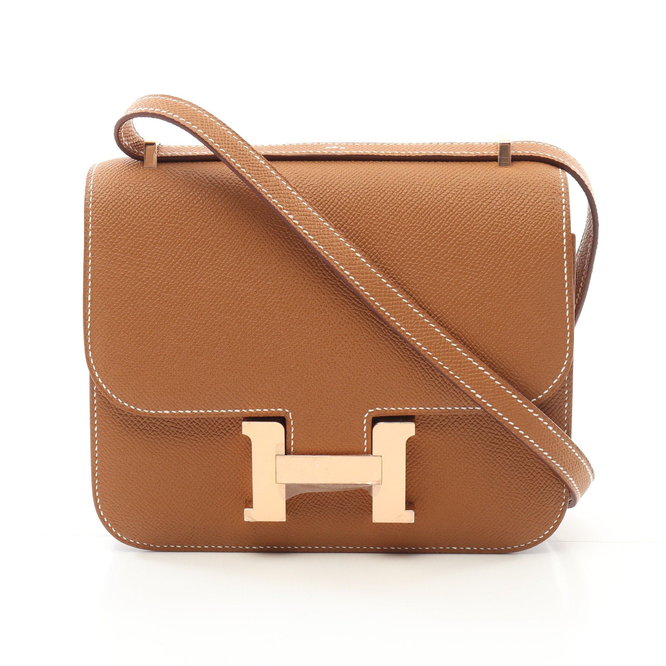 Hermes Constance 3 Mini Gold Shoulder Bag Veau Epsom Light Brown Pink Hardware Double Engraved, Women's