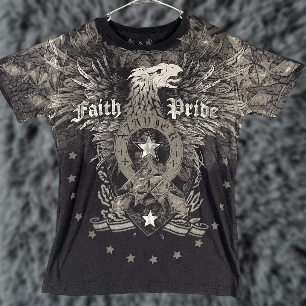 Vintage XZAVIER Faith Pride Courage Eagle Wings Cross T-Shirt Medium Black Cotton Crew Neck Short Sleeve Graphic Print Men Size US M / EU 48-50 / 2 - 1 Thumbnail