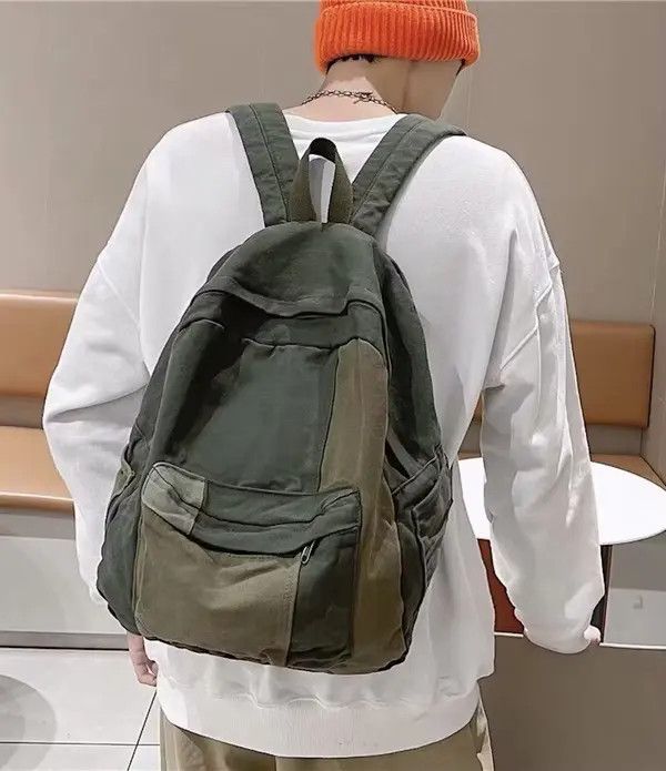 Japanese Brand Fashion patchwork canvas backpack aesthetic Size ONE SIZE - 2 Thumbnail