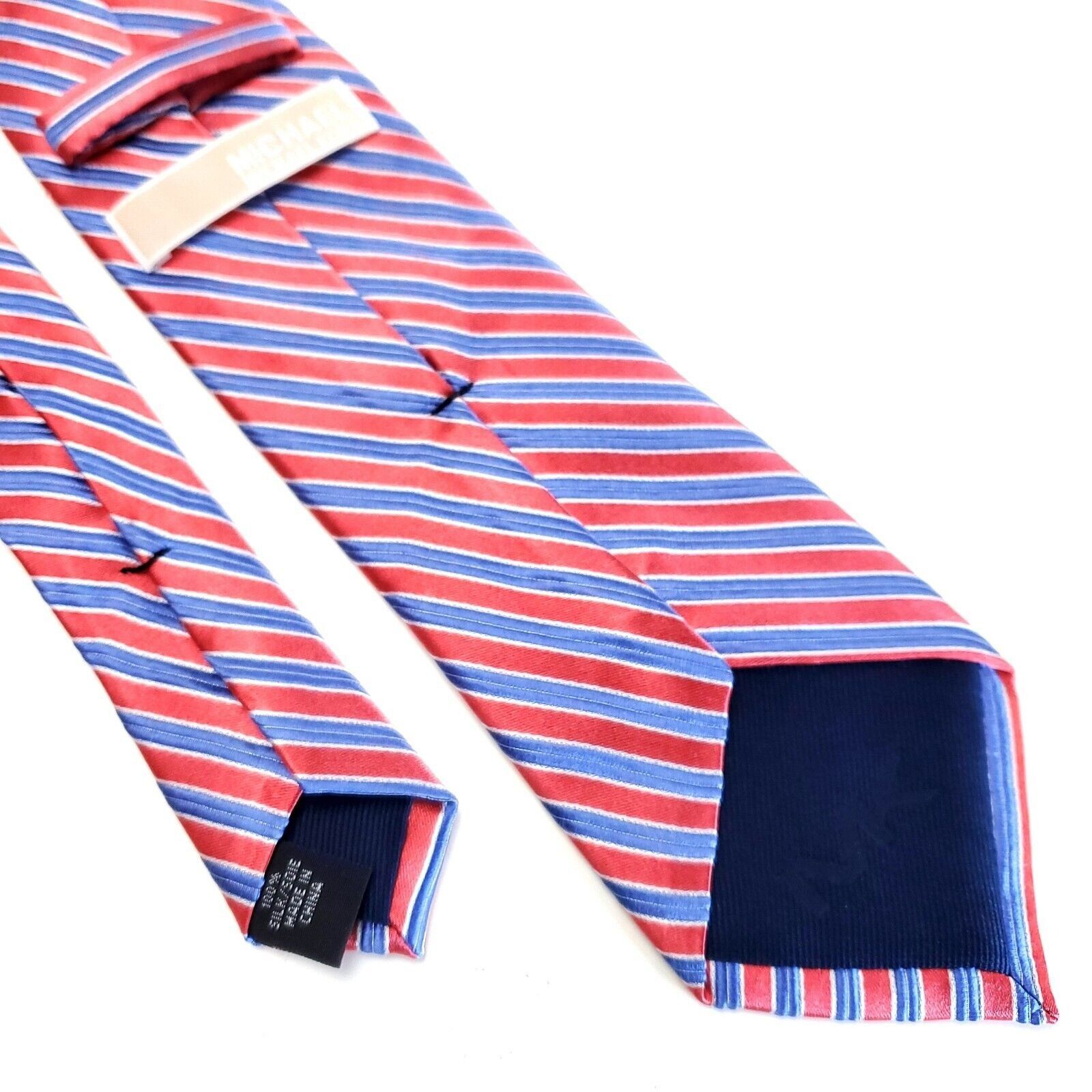 Michael Kors Michael Kors Red Blue Striped Woven Short Silk Tie Size ONE SIZE - 5 Thumbnail