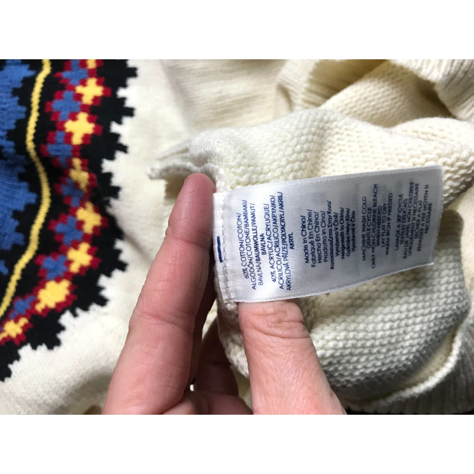 Chaps Chaps Sweater Women's Size Medium Cream Blue Aztec Pullover Size M / US 6-8 / IT 42-44 - 7 Thumbnail