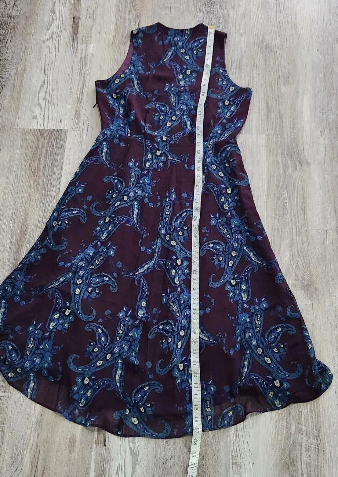 Designer Cabi Dress Size 8 Blue Purple Paisley Chiffon V Neck Size M / US 6-8 / IT 42-44 - 7 Thumbnail