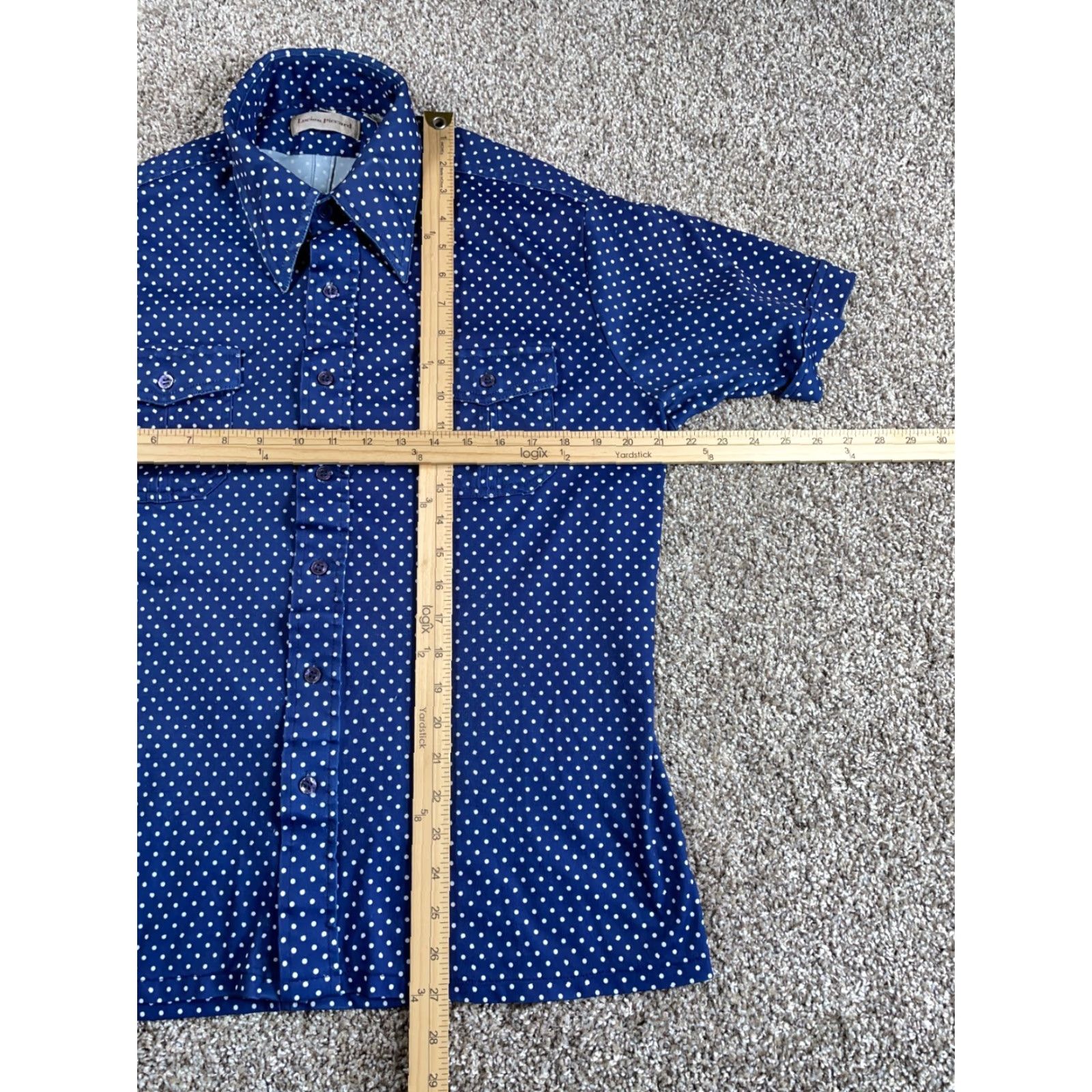 Vintage Vintage Big Collar Dot Pattern Short Sleeve Shirt Adult Large (XL Tag) Dark Blue Stretch Size US L / EU 52-54 / 3 - 5 Thumbnail