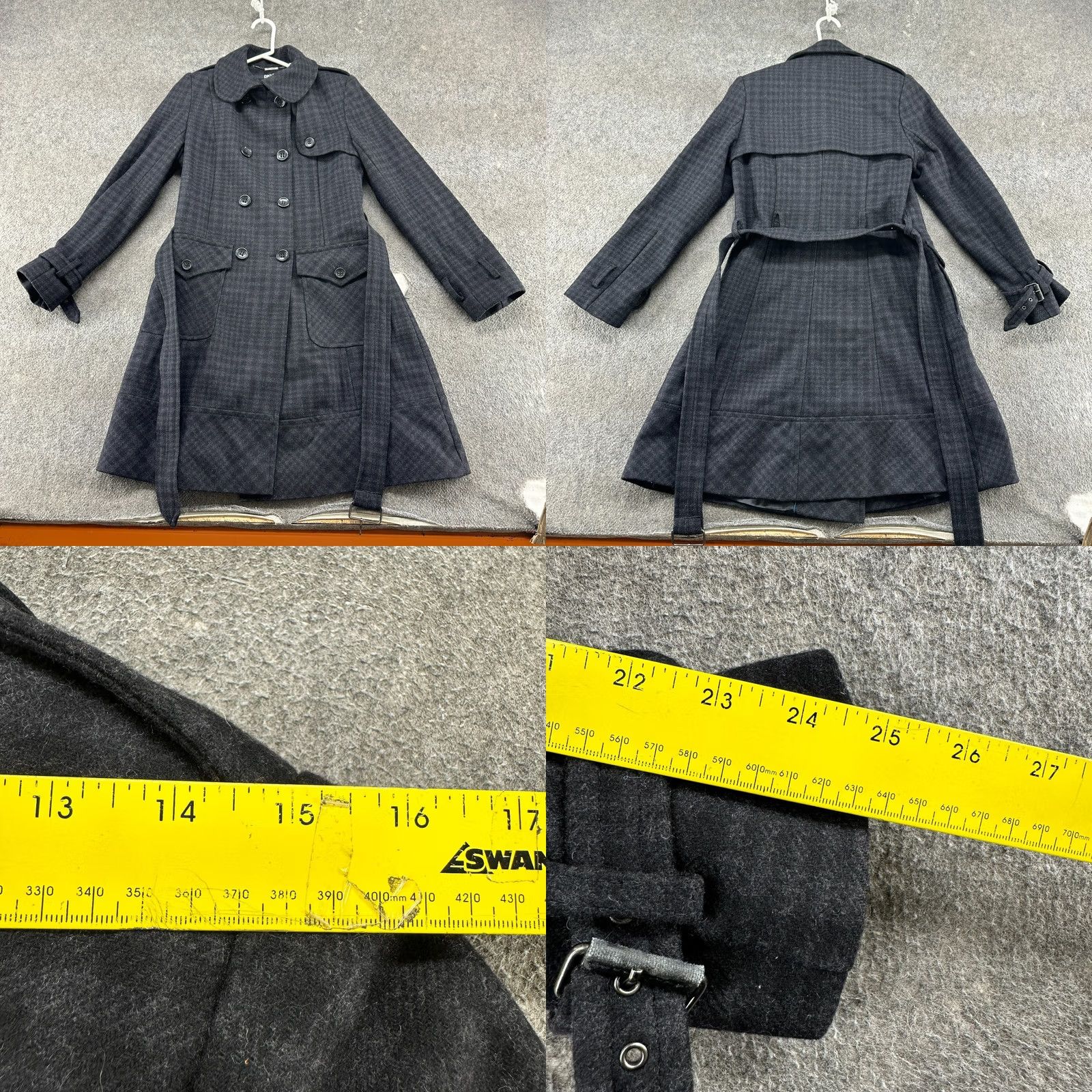 DKNY VINTAGE DKNY Coat Womens 6 Black Long Wool Belted Double Breasted Plaid Y2K Coat Women Regular Long Sleeve 90s Size M / US 6-8 / IT 42-44 - 8 Thumbnail