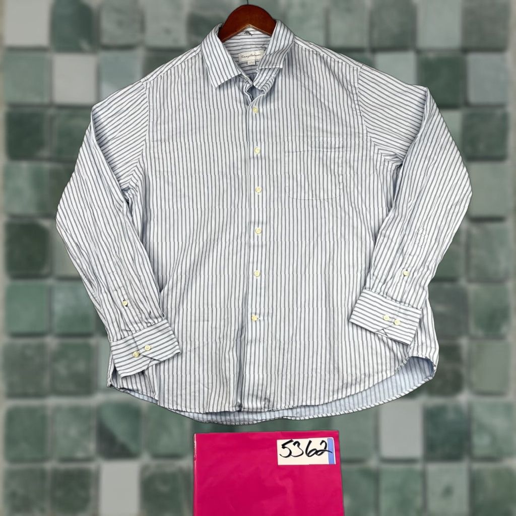 Tommy Bahama Tommy Bahama Shirt Dress Shirt White Gray Striped Long Sleeve Button Up Collared Mens Regular 17 Casual Modern Classic Size US XL / EU 56 / 4 - 1 Thumbnail