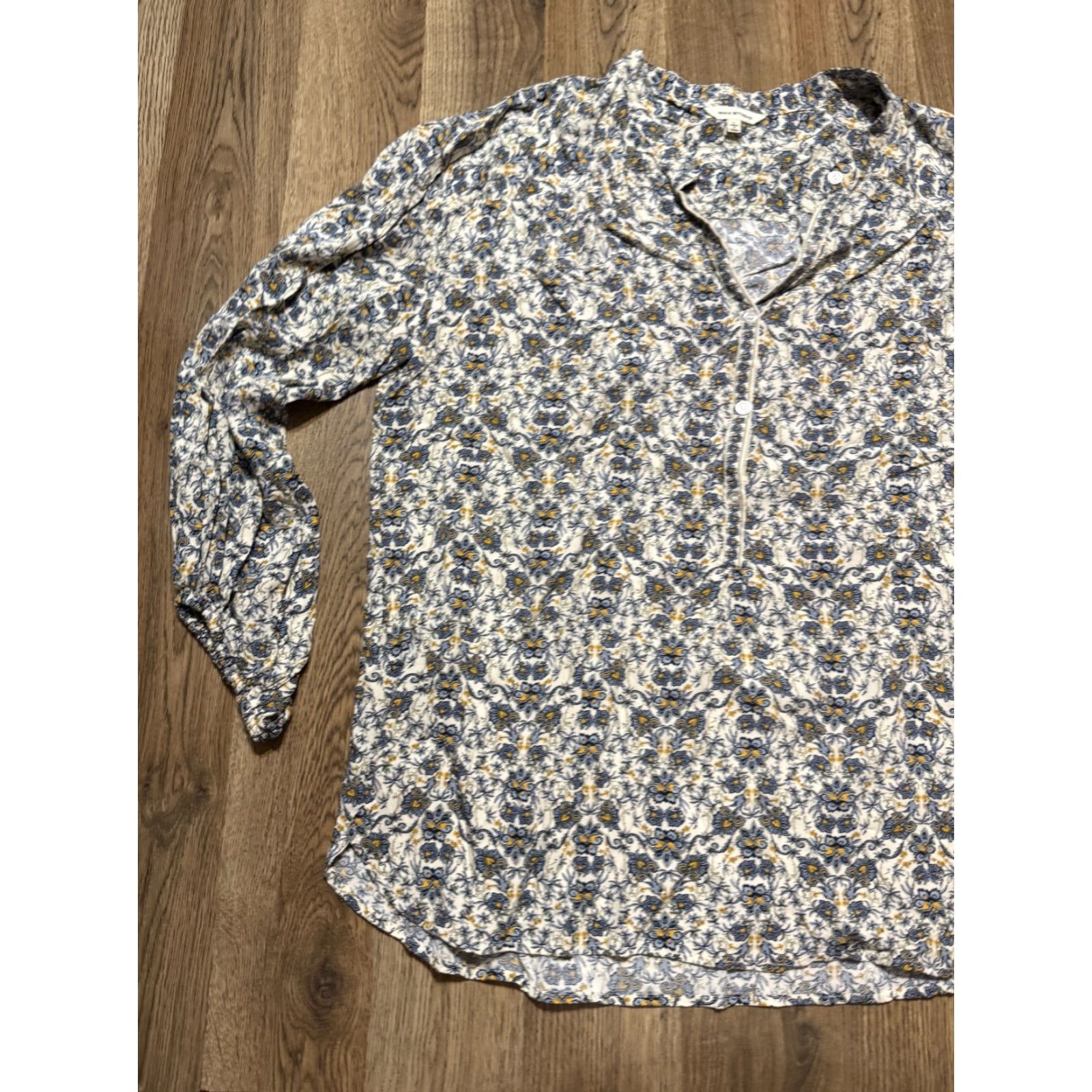 Vintage Max Studio Blouse Women's Large Blue Green Orange White Floral V-Neck Blouse Casual Women Modern Seasonal Size L / US 10 / IT 46 - 3 Thumbnail