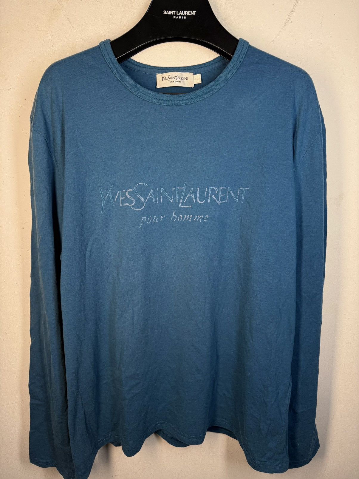 Yves Saint Laurent Big Logo YSL Longsleeve Blue Shirt Vintage Sweatshirt Size US M / EU 48-50 / 2 - 2 Thumbnail