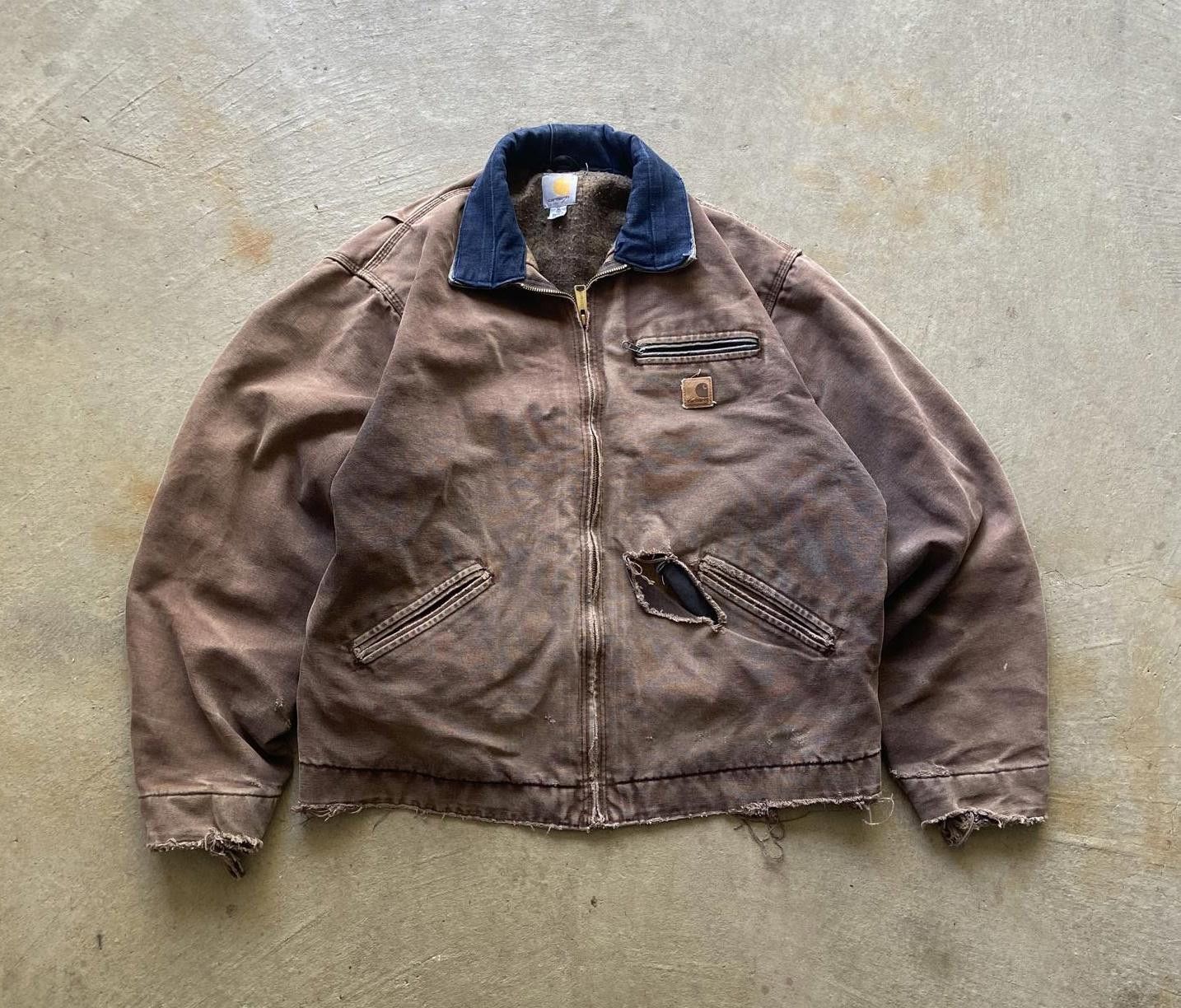 image of Carhartt Thrashed Sun Faded Brown Detroit Jacket, Men's (Size XL)