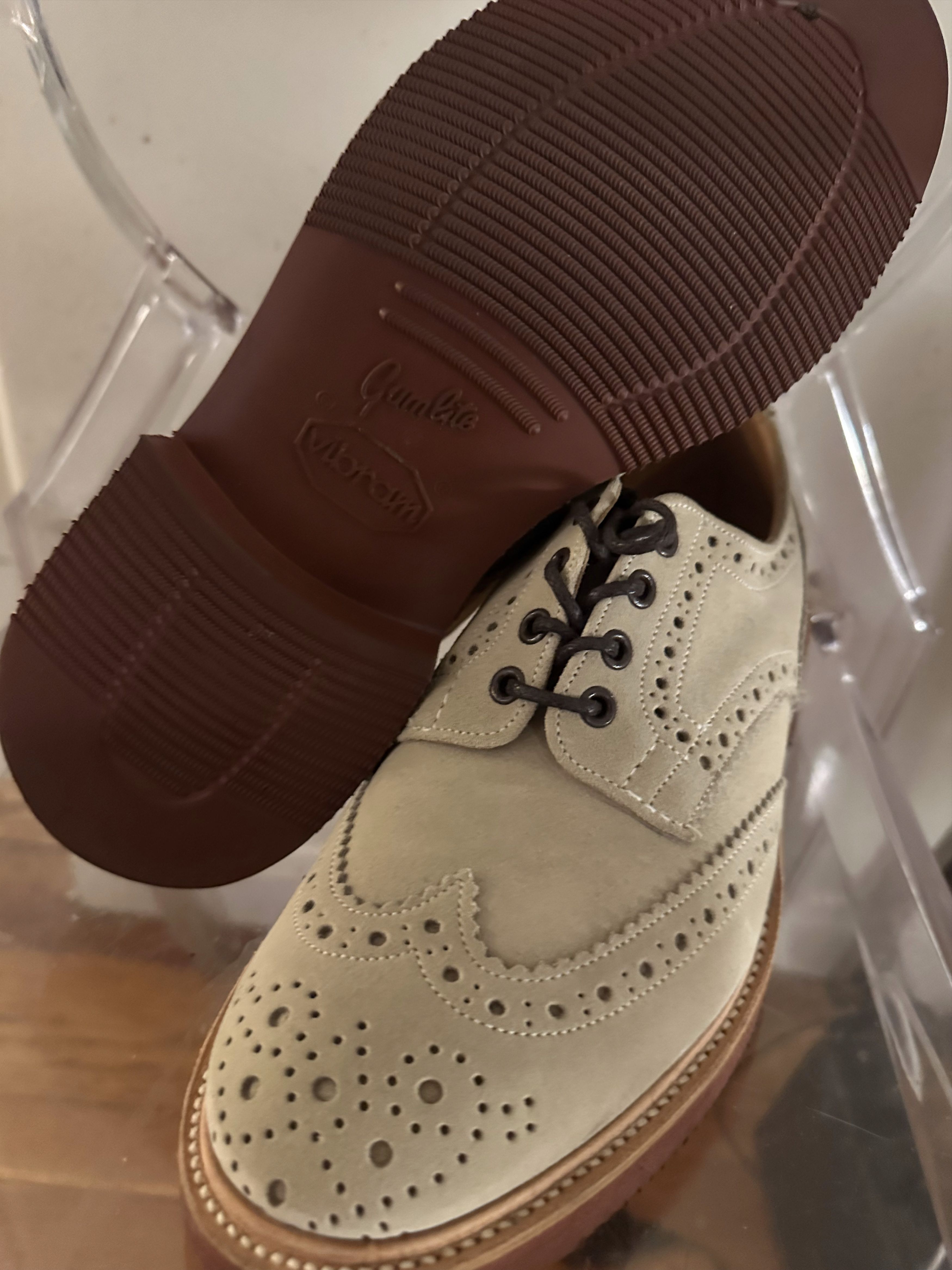 Tricker's Tricker's Bourton Beige Suede Brogue – Vibram – UK 9.5 Size US 10.5 / EU 43-44 - 2 Thumbnail
