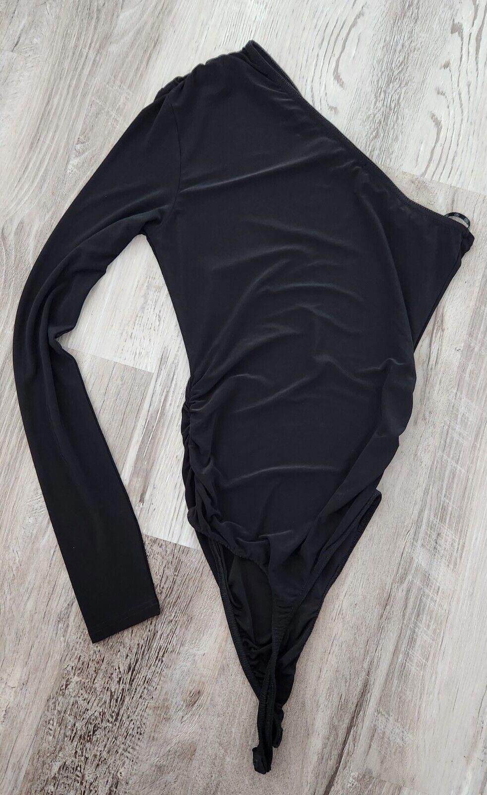 Designer Misguided Bodysuit Size 4 Black One Long Sleeve Sexy Stretch Size S / US 4 / IT 40 - 2 Thumbnail