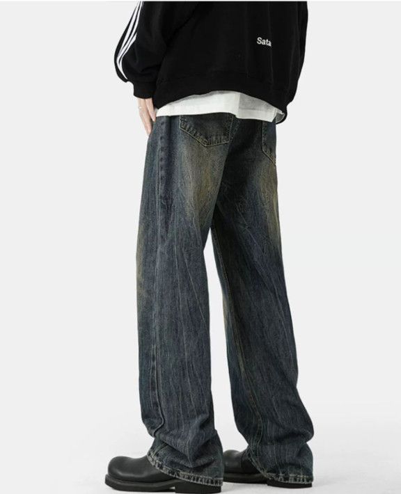 Japanese Brand Washed men's street straight loose wide-leg retro jeans Size US 32 / EU 48 - 5 Thumbnail