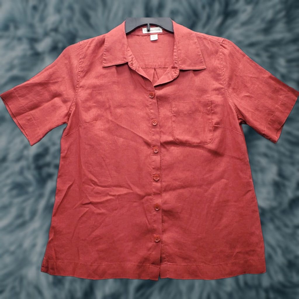 Coldwater Creek Coldwater Creek Shirt Womens S Dark Red Chest Pocket Short Sleeve Button Up Size S / US 4 / IT 40 - 1 Thumbnail