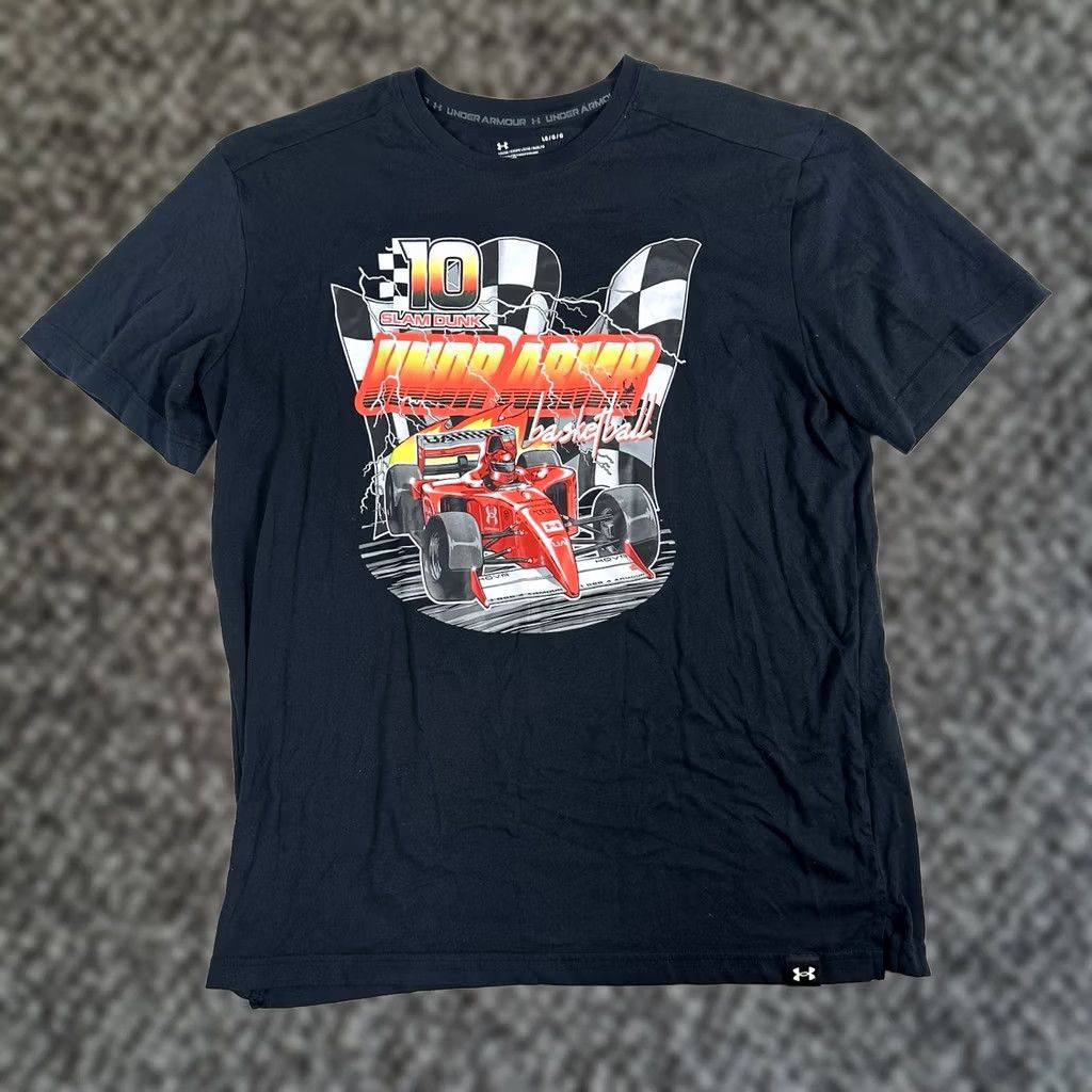 Under Armour Under Armour Shirt Mens Large Black Graphic Racing Slam Dunk Loose T-Shirt Race Size US L / EU 52-54 / 3 - 1 Thumbnail