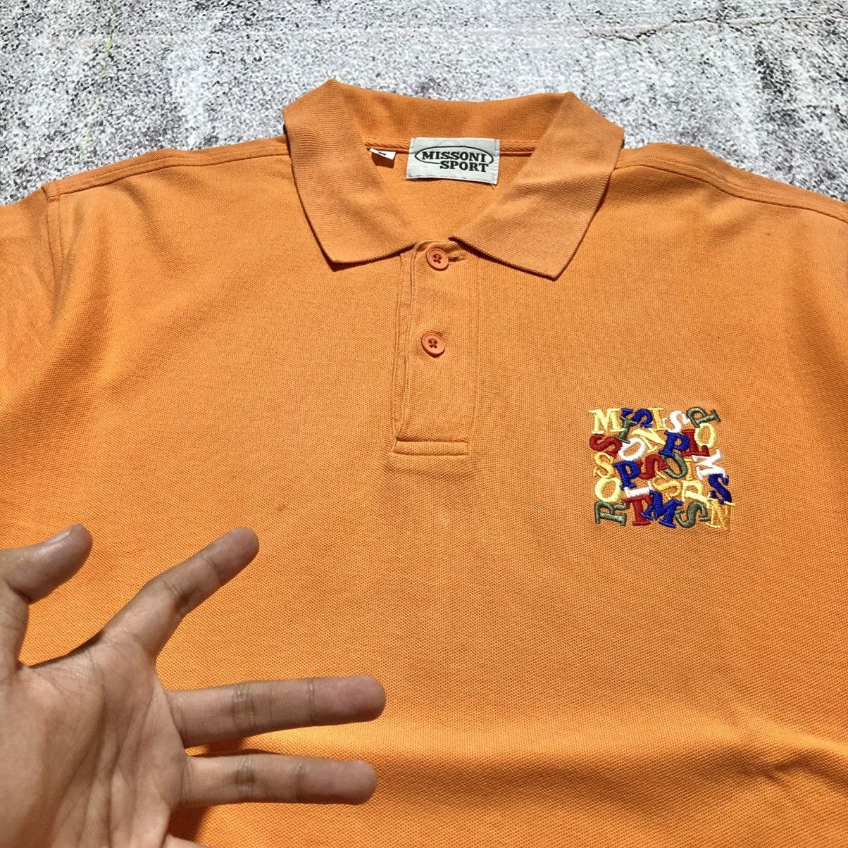 Missoni 1990s Vintage Missoni Sport Spellout Logo Polo Tshirt Orange Size US L / EU 52-54 / 3 - 9 Thumbnail
