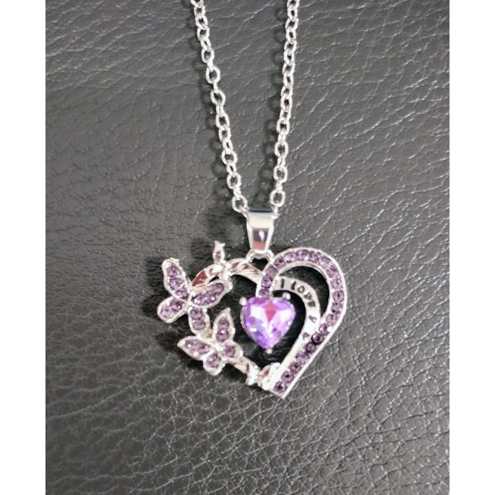 Other Purple Heart Butterfly Necklace I Love You Fashion Jewelry N Size ONE SIZE - 9 Thumbnail